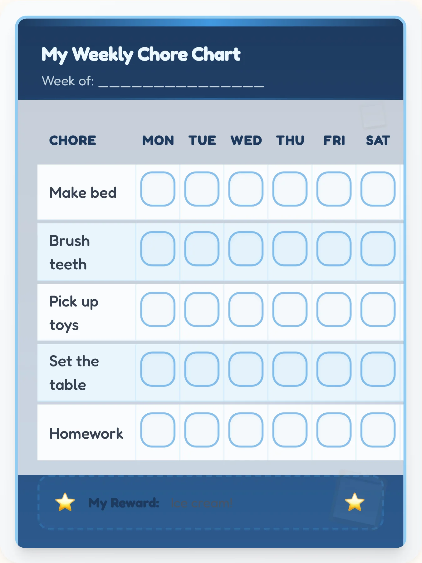 Sapphire Executive Task Sheet - printable professional chore chart
