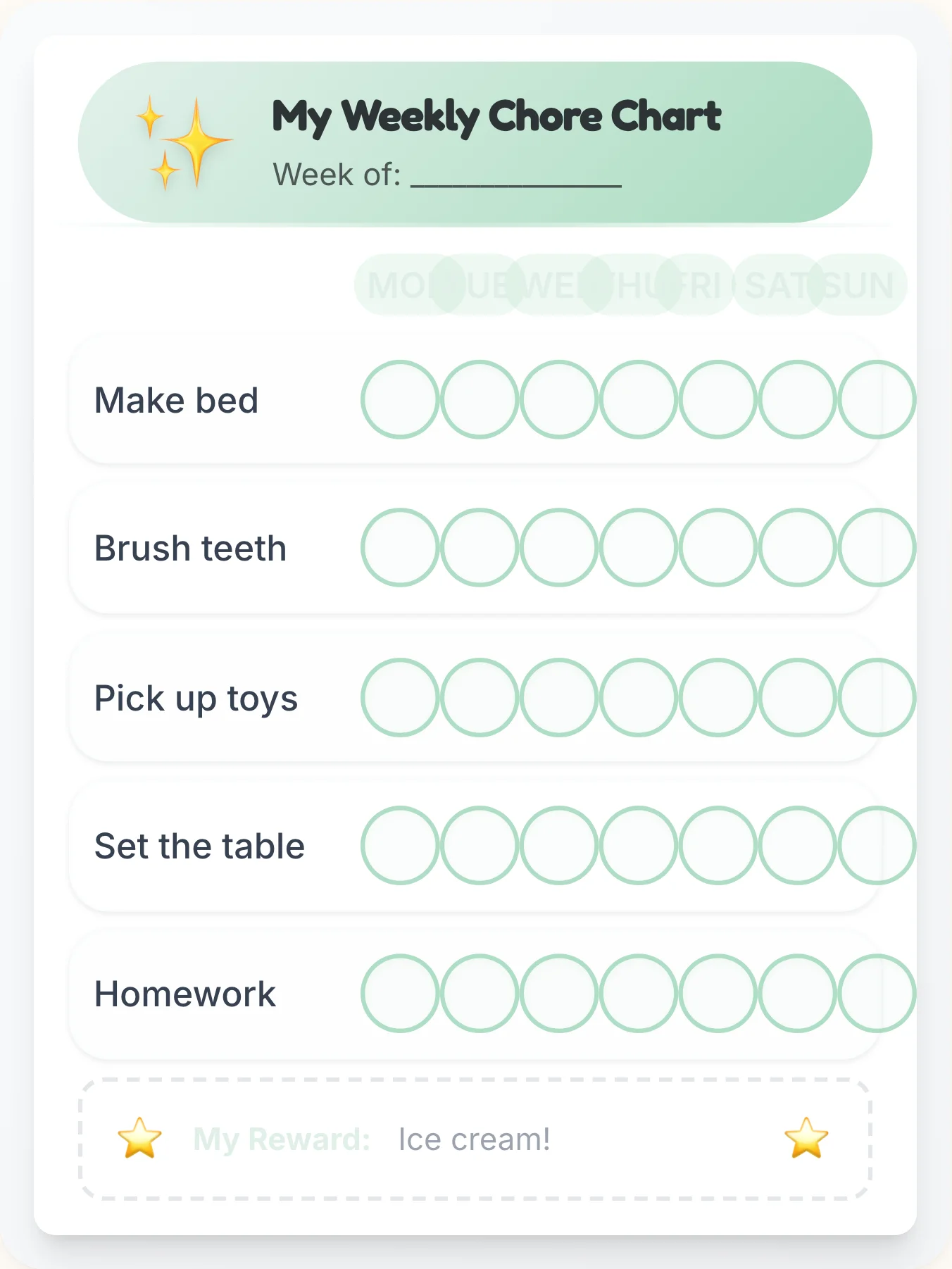 Cloud Form Chore Chart - printable simplistic chore chart