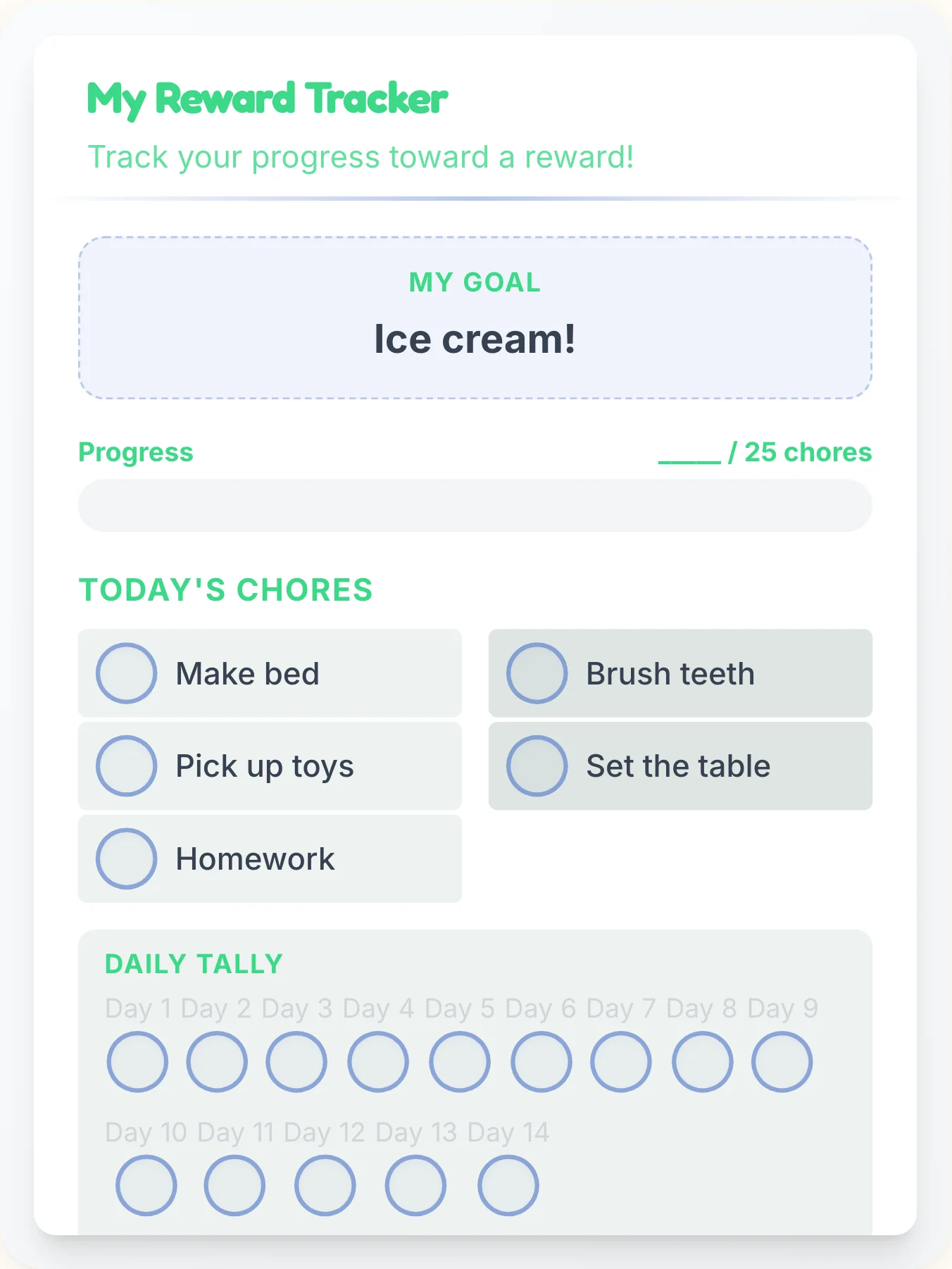 Cheerful Simplistic Goal Chart - printable simplistic chore chart