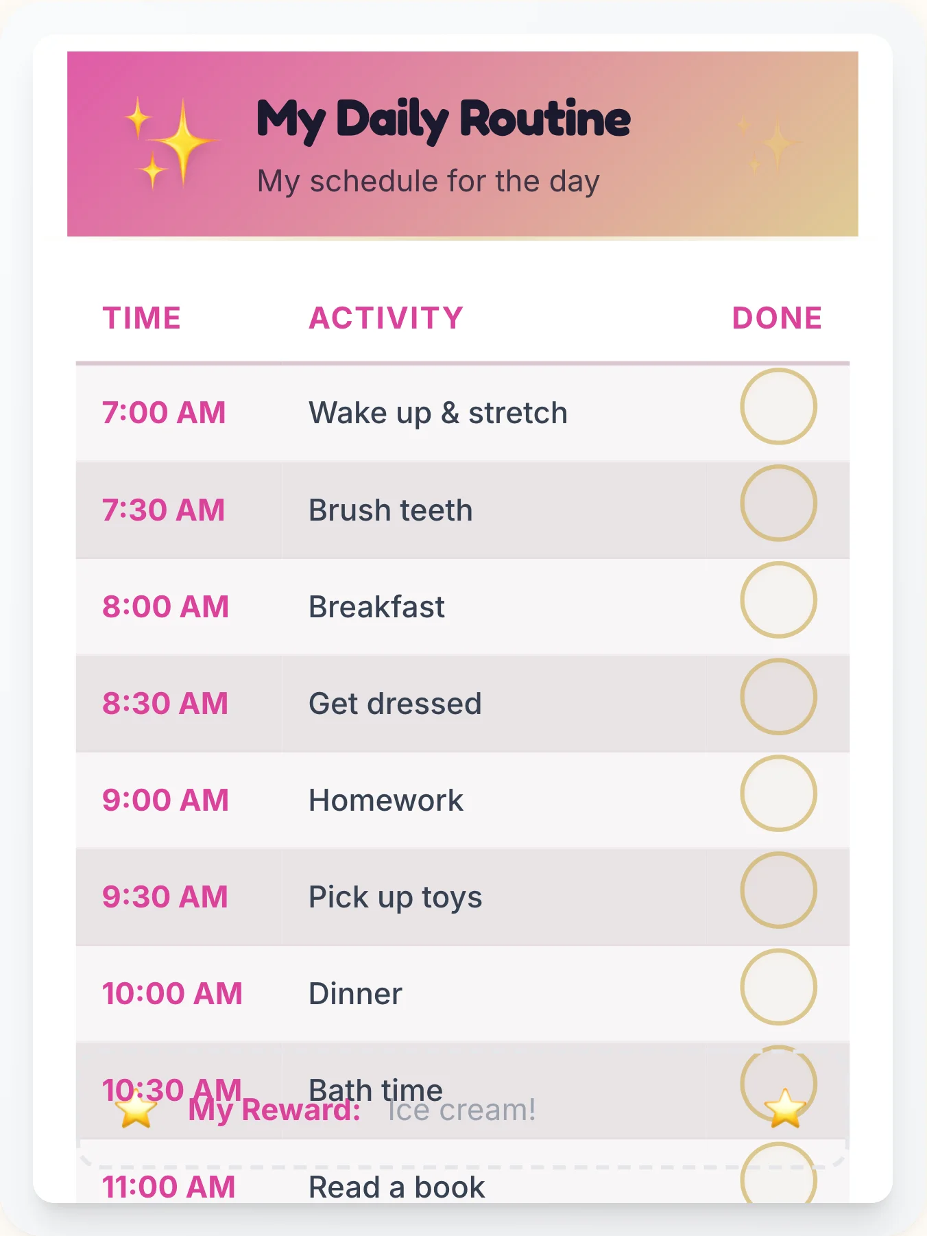 Calm Simplistic Time Planner — Free Printable Routine Schedule Template - printable simplistic chore chart