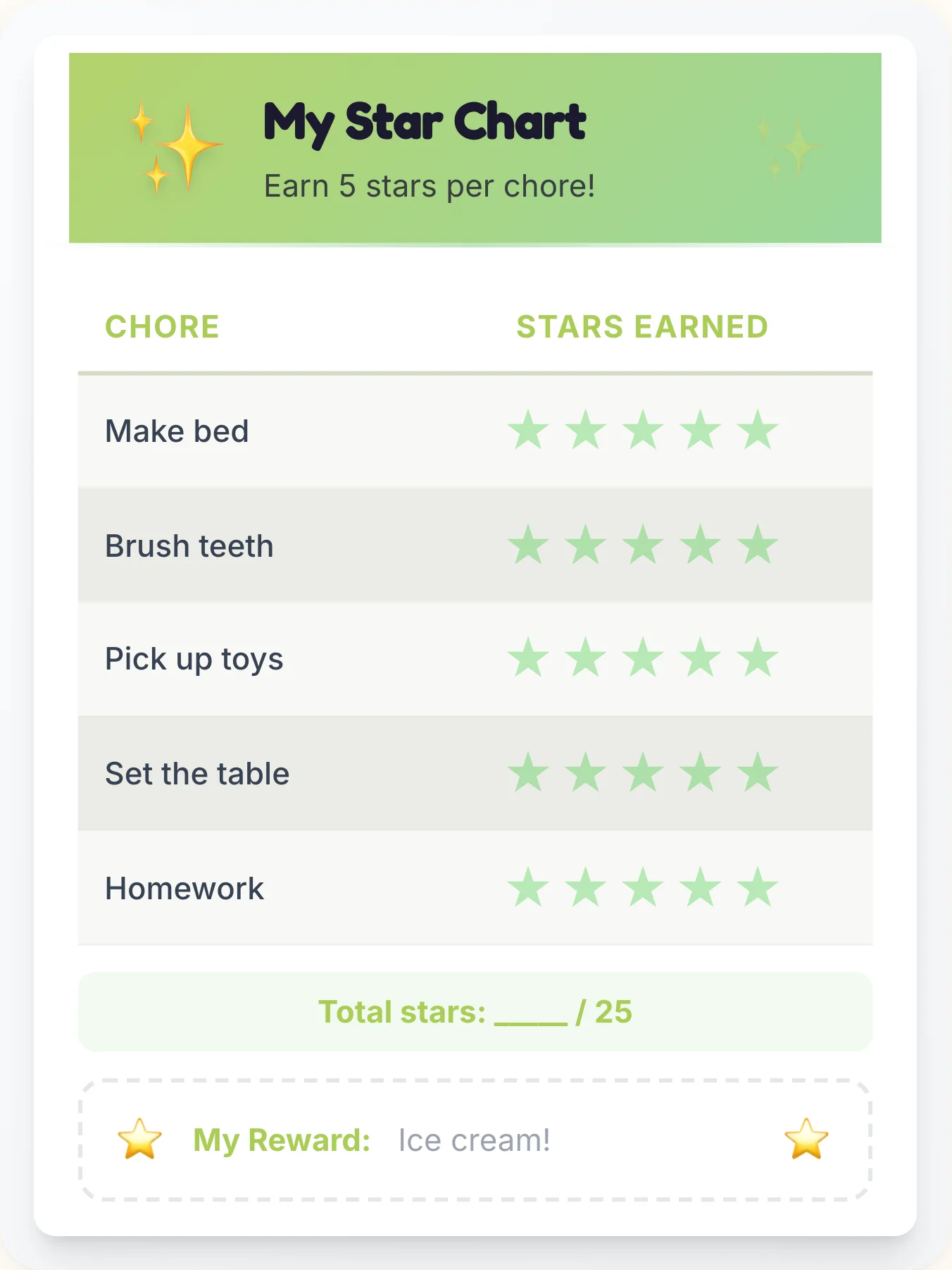 Noble Simplistic Star Chart - printable simplistic chore chart