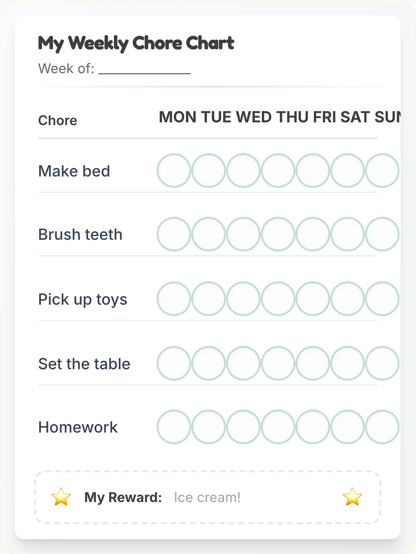 Soft Slate Chore Chart - printable simplistic chore chart