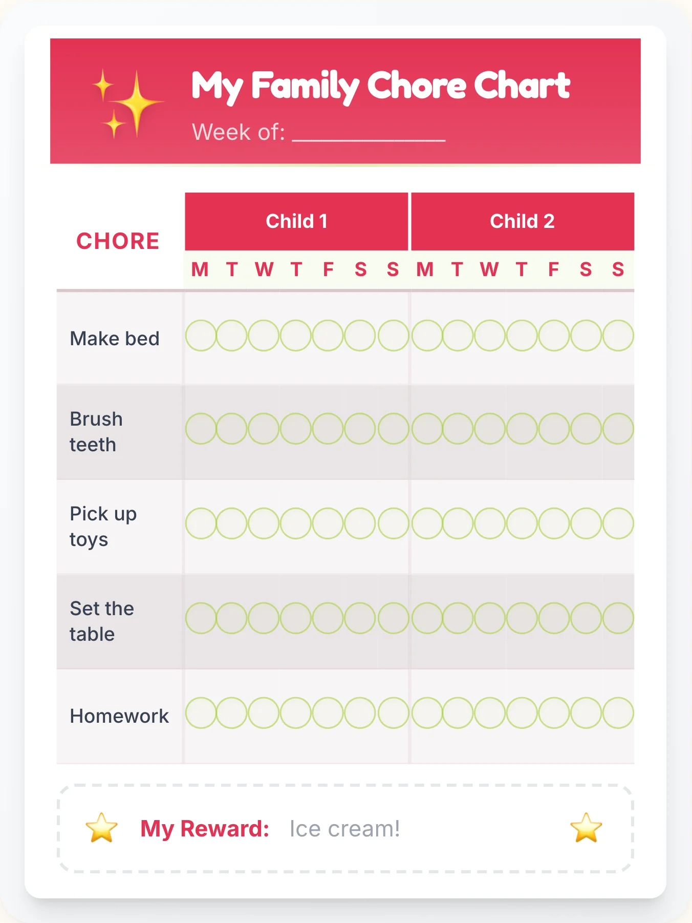 Frosty Simplistic Team Chart - printable simplistic chore chart