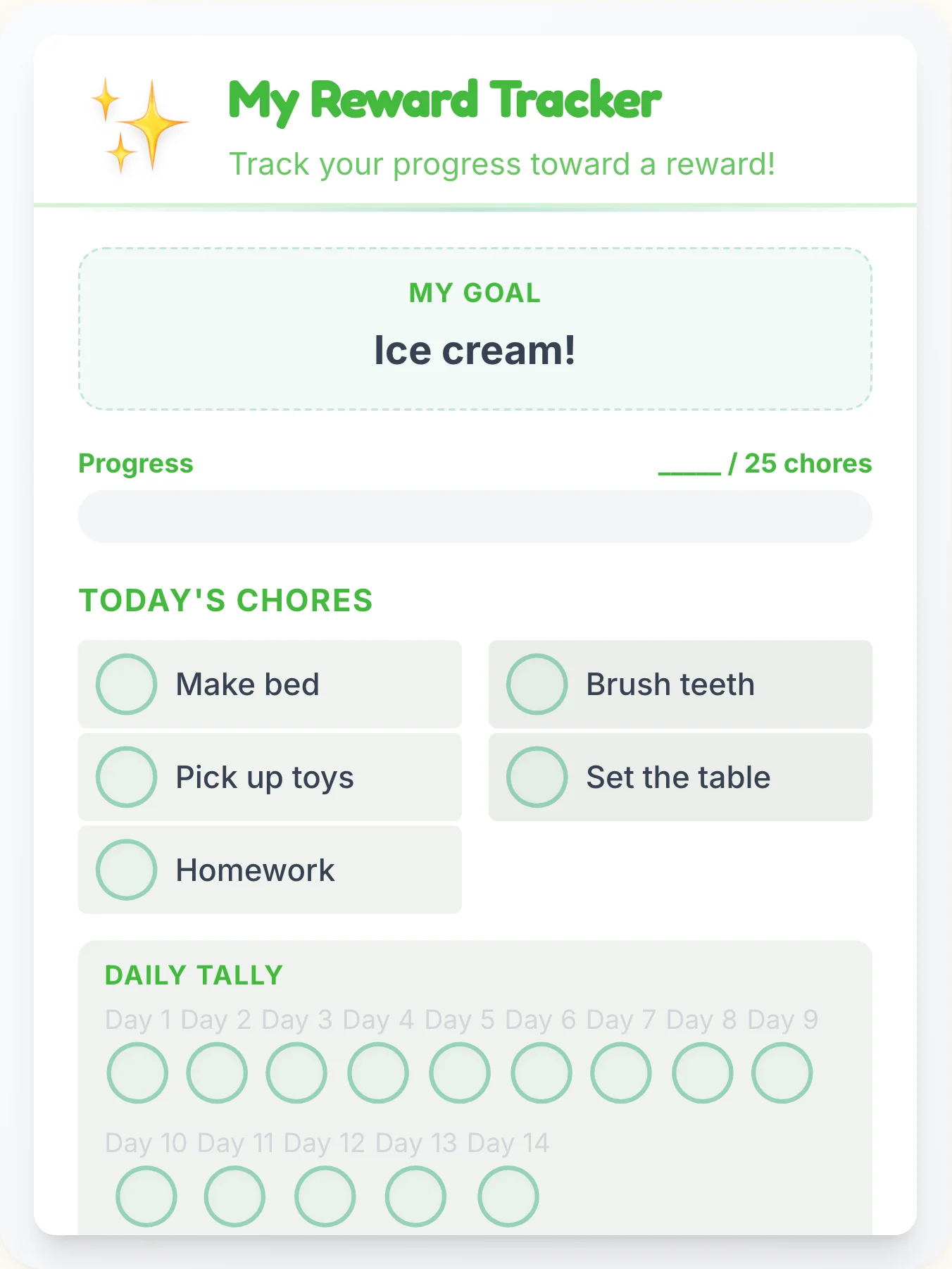 Tender Simplistic Reward Board - printable simplistic chore chart