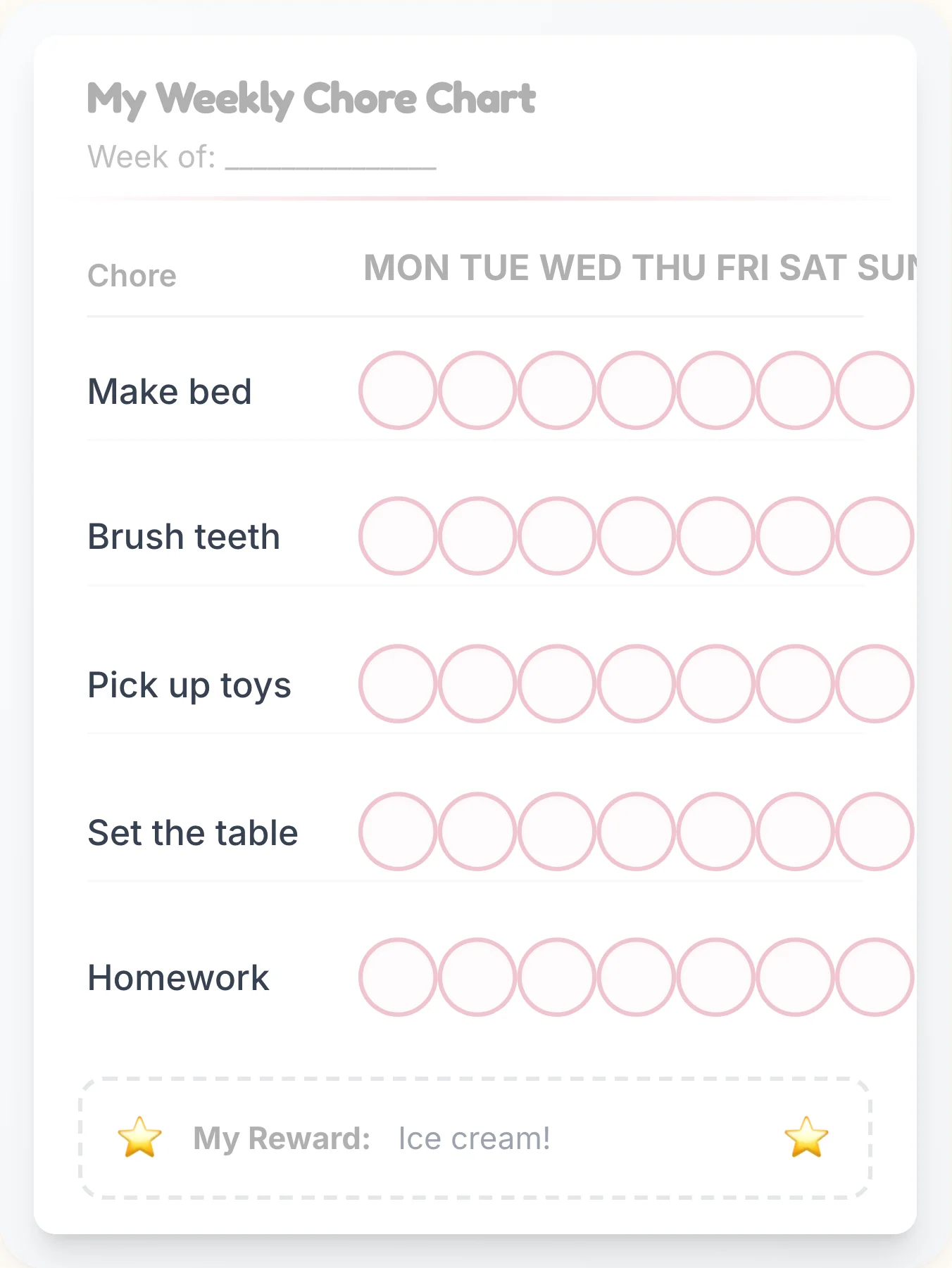 Pencil Trace Chore Chart - printable simplistic chore chart