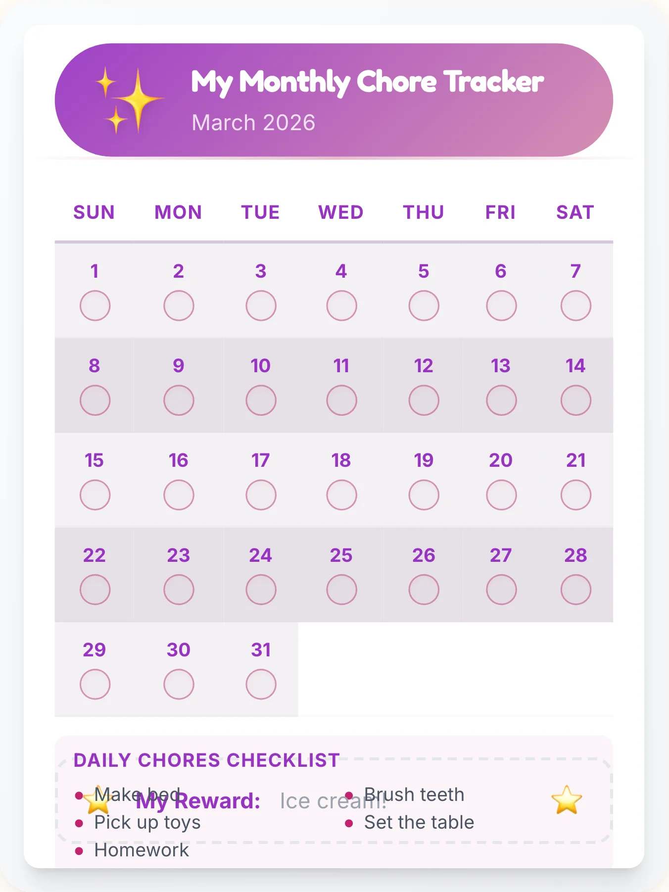 Urban Simplistic Calendar Chart - printable simplistic chore chart