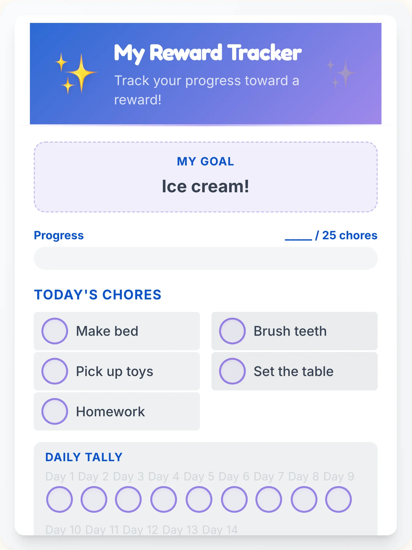 Luminous Simplistic Achievement Board - printable simplistic chore chart