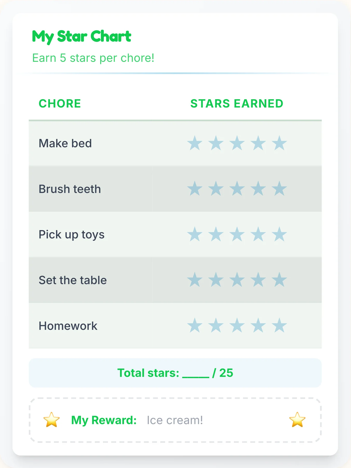 Zen Simplistic Star Rewards - printable simplistic chore chart