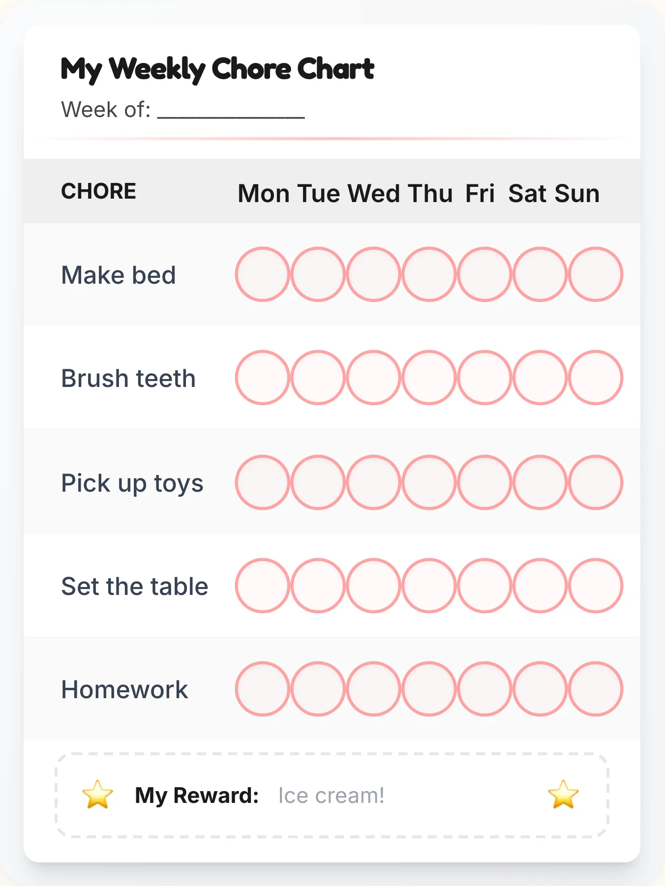 Ink & Coral Chore Chart - printable simplistic chore chart