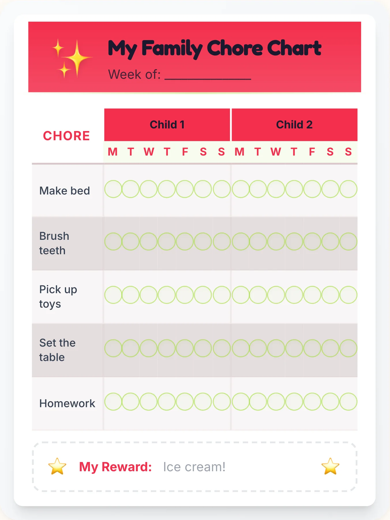 Frosty Simplistic Sibling Board - printable simplistic chore chart