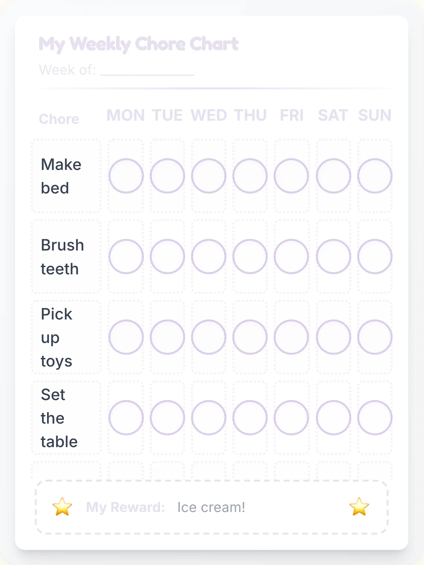 Morning Mist Chore Chart - printable simplistic chore chart