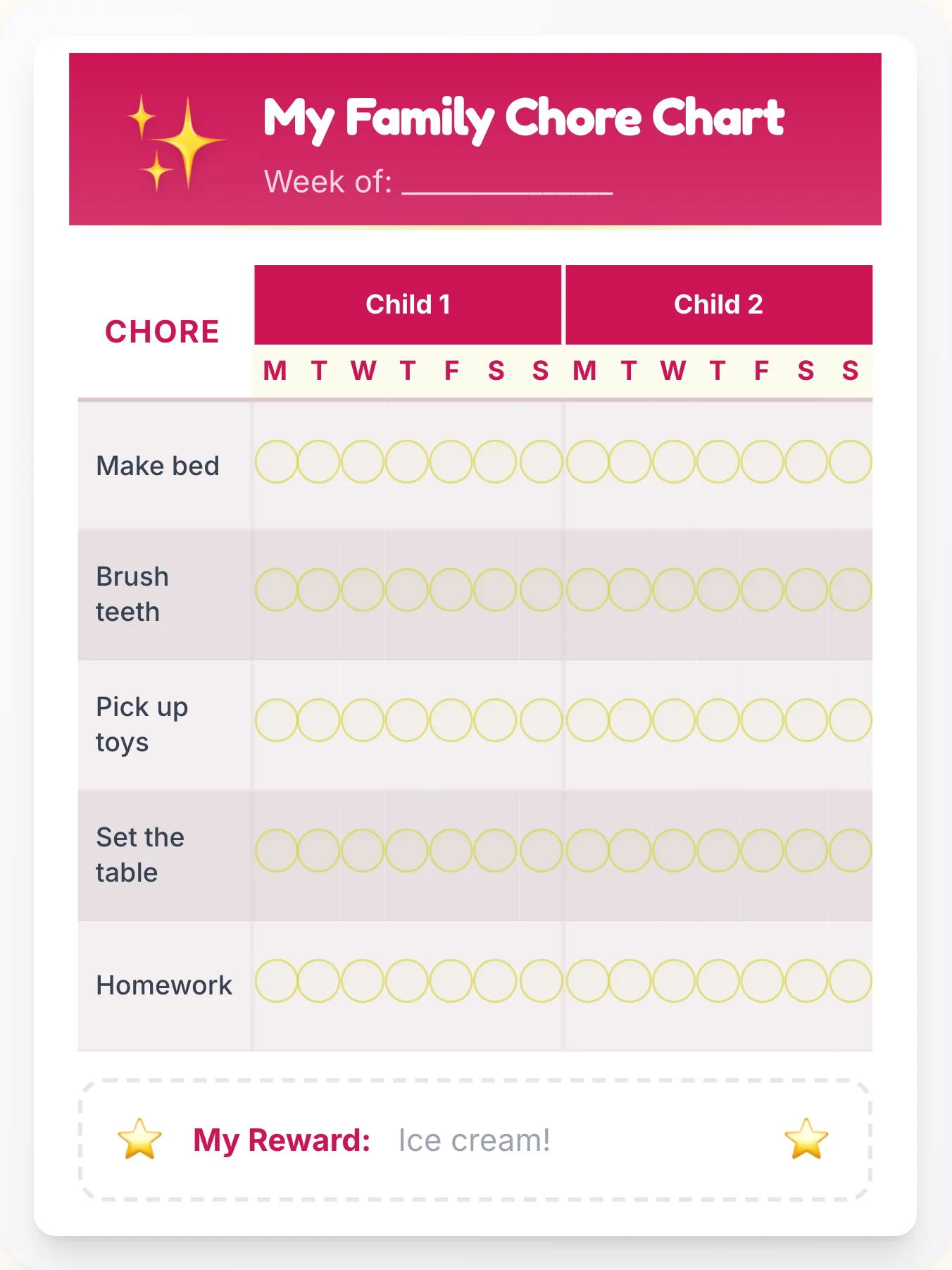 Electric Simplistic Sibling Board - printable simplistic chore chart