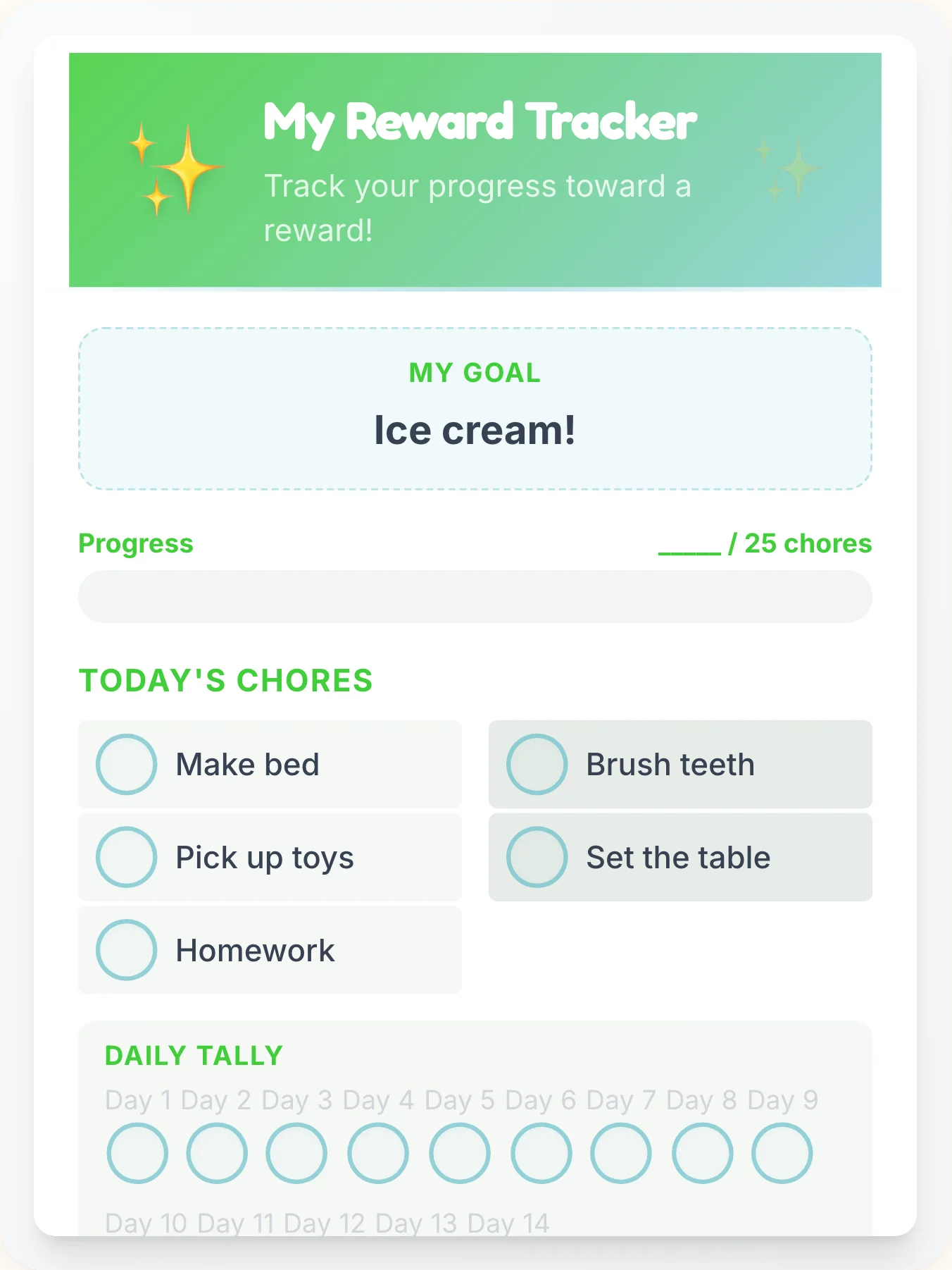 Tender Simplistic Points Tracker - printable simplistic chore chart