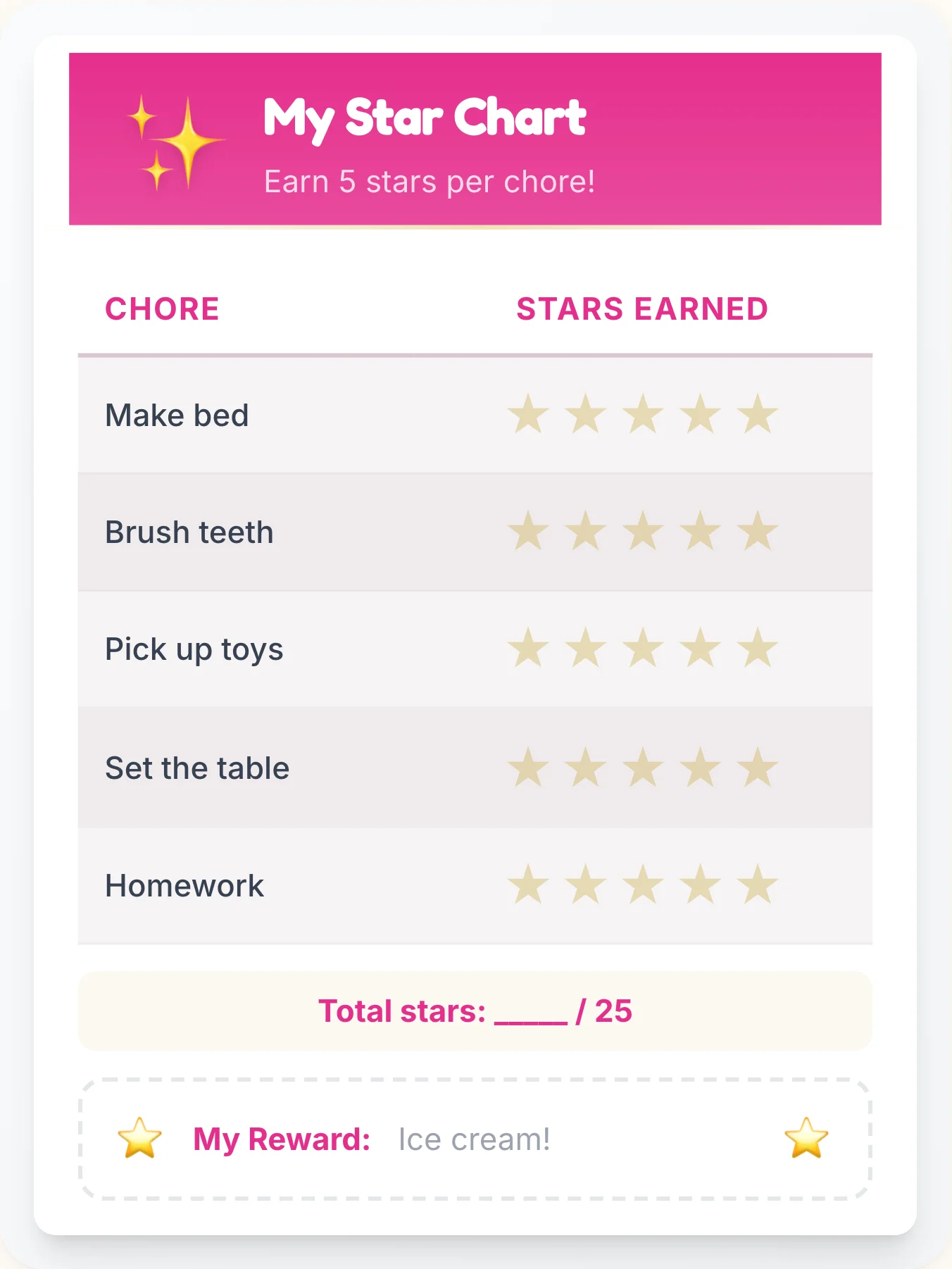 Delicate Simplistic Star Chart - printable simplistic chore chart