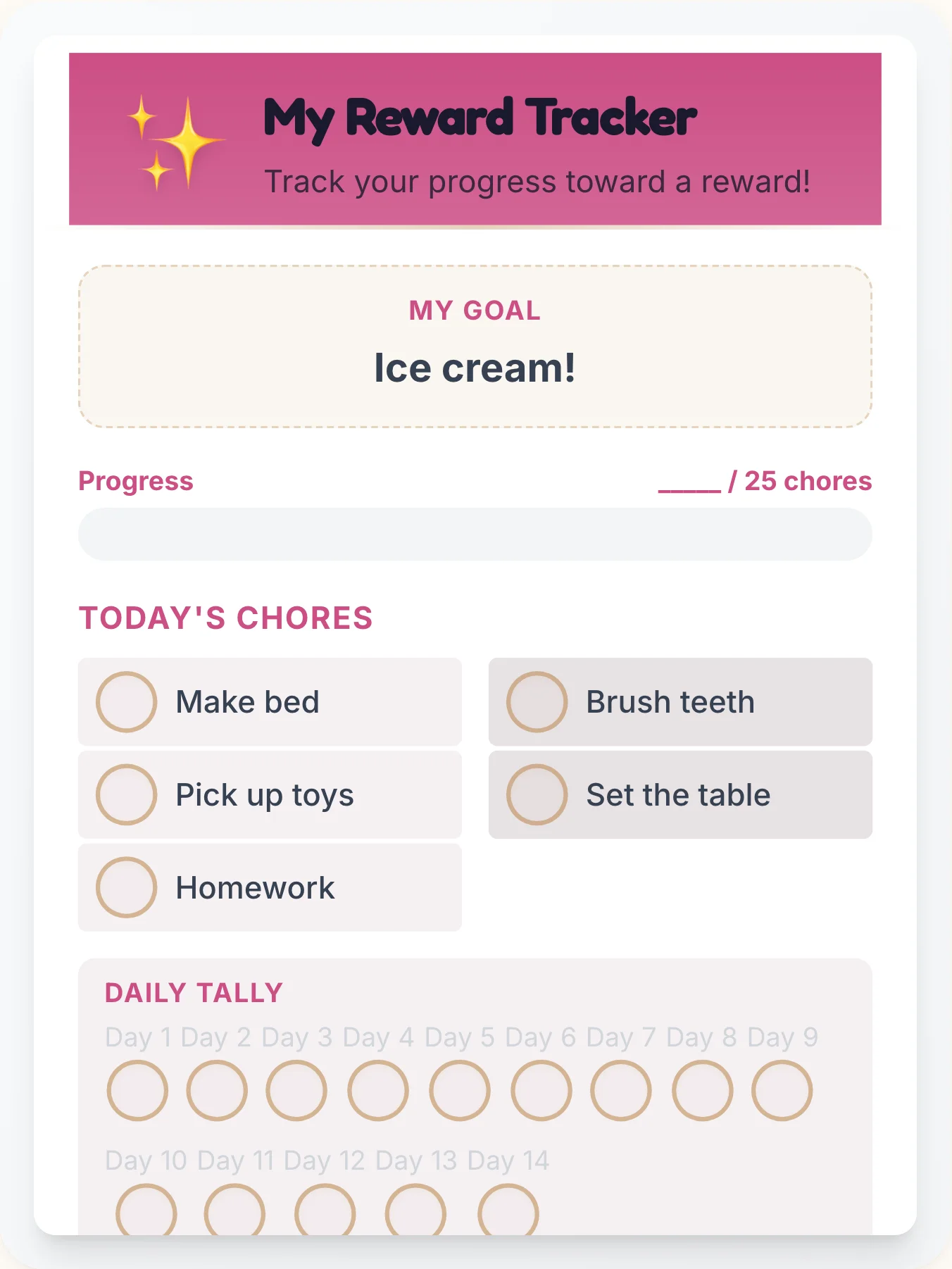 Delicate Simplistic Prize Chart - printable simplistic chore chart
