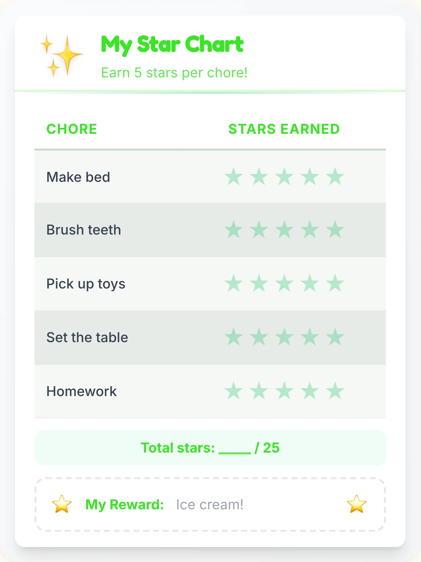 Tender Simplistic Star Chart - printable simplistic chore chart