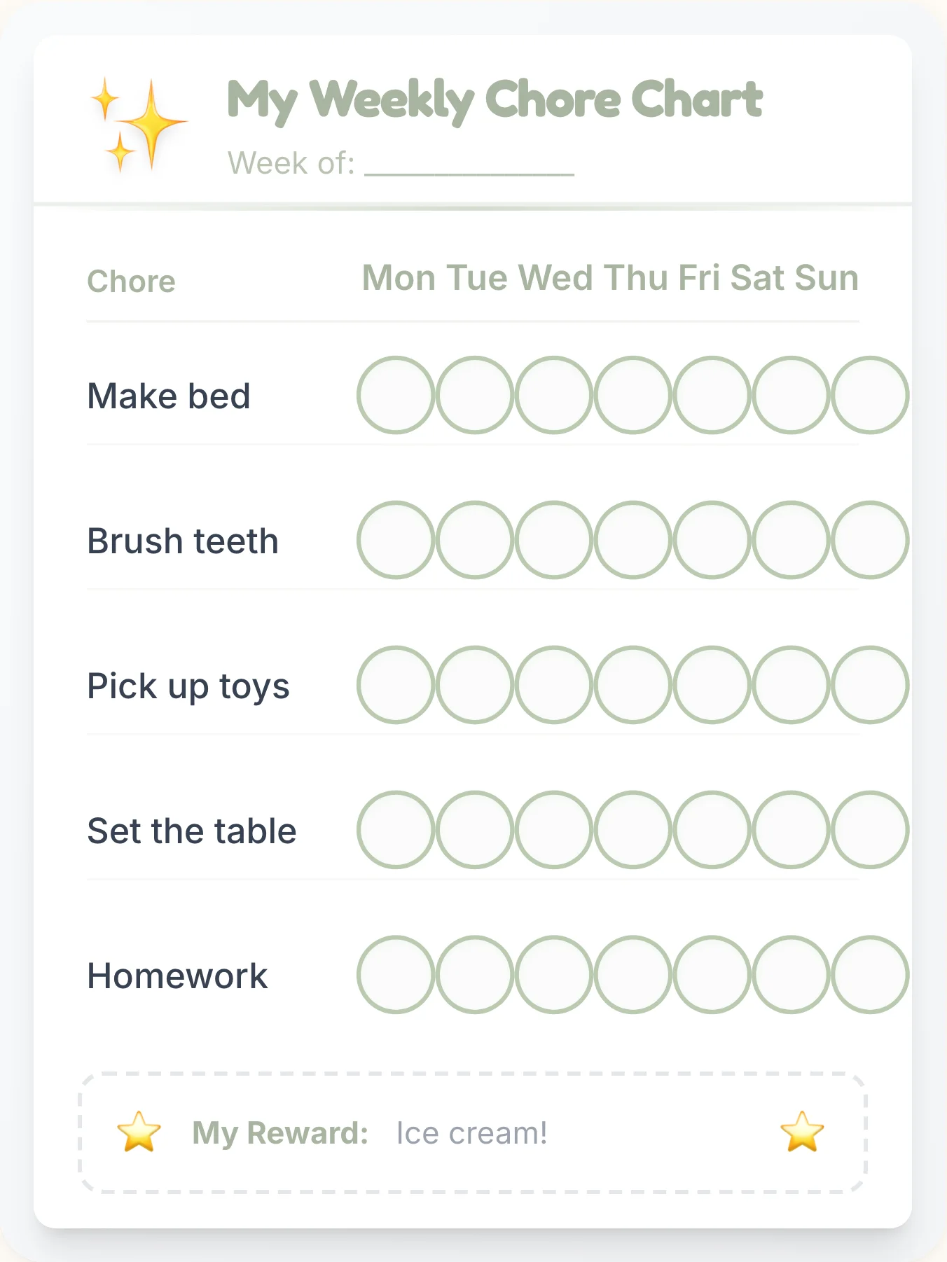 Sage Line Chore Chart - printable simplistic chore chart