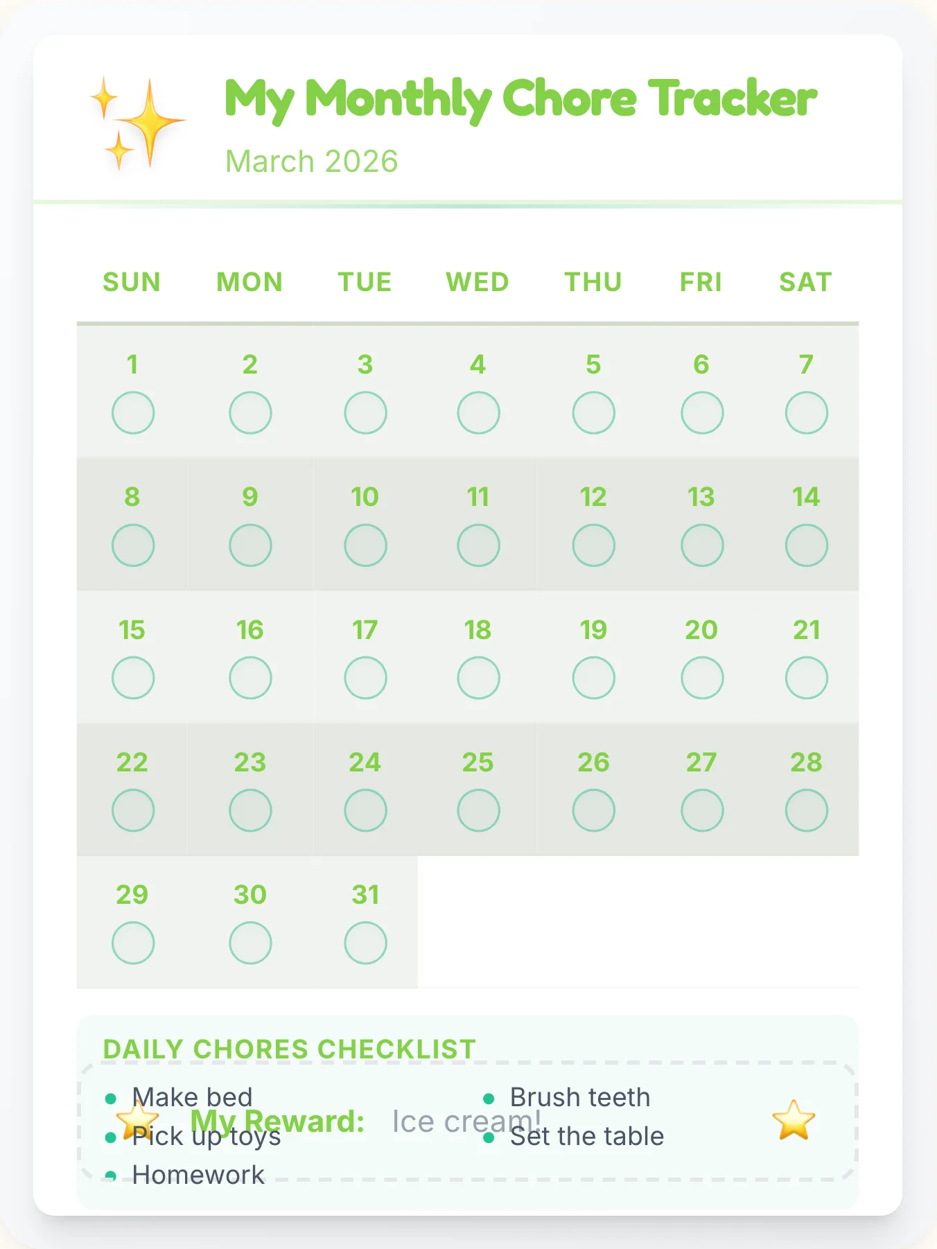 Quiet Simplistic Month View - printable simplistic chore chart