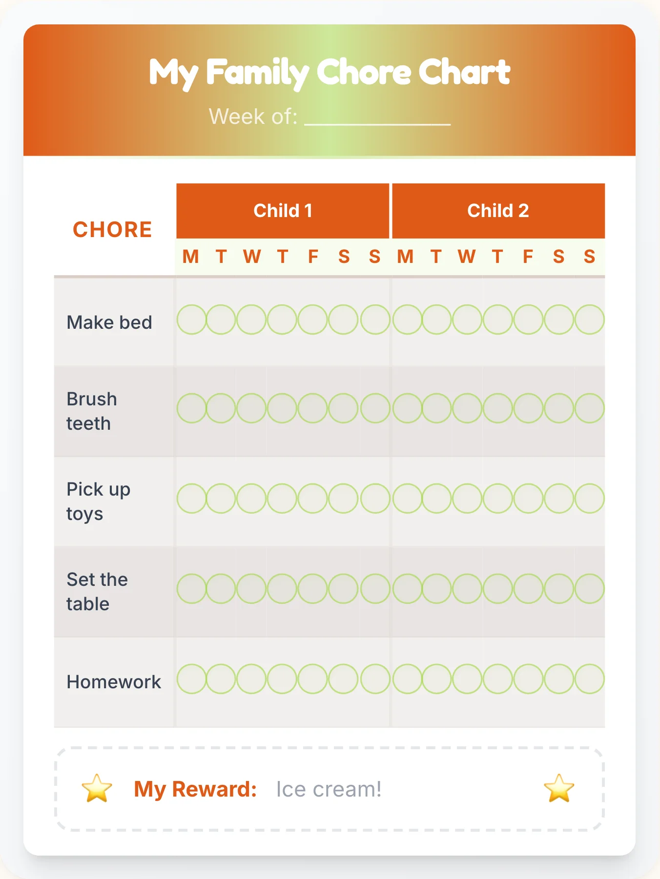 Dreamy Simplistic Family Chart - printable simplistic chore chart