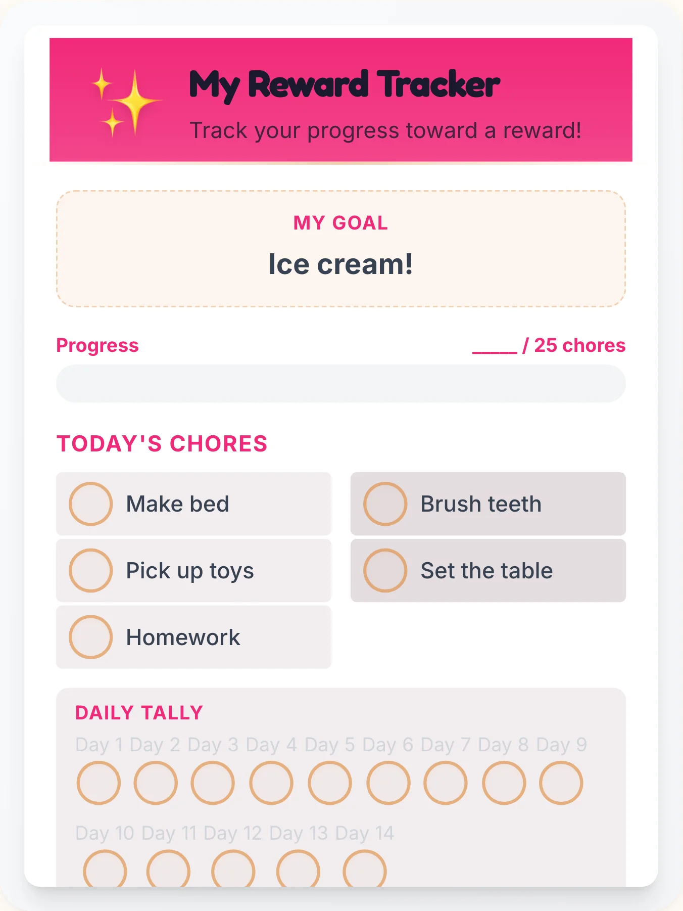 Electric Simplistic Points Tracker - printable simplistic chore chart