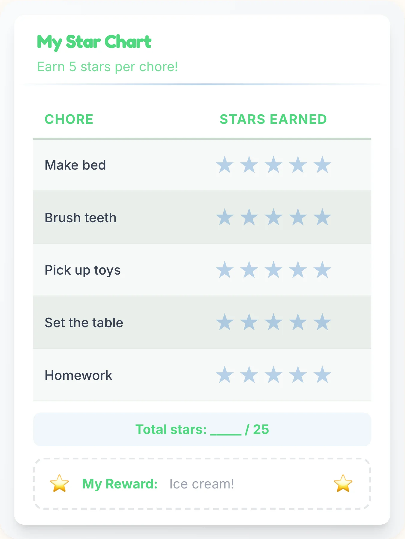 Zen Simplistic Star Board - printable simplistic chore chart