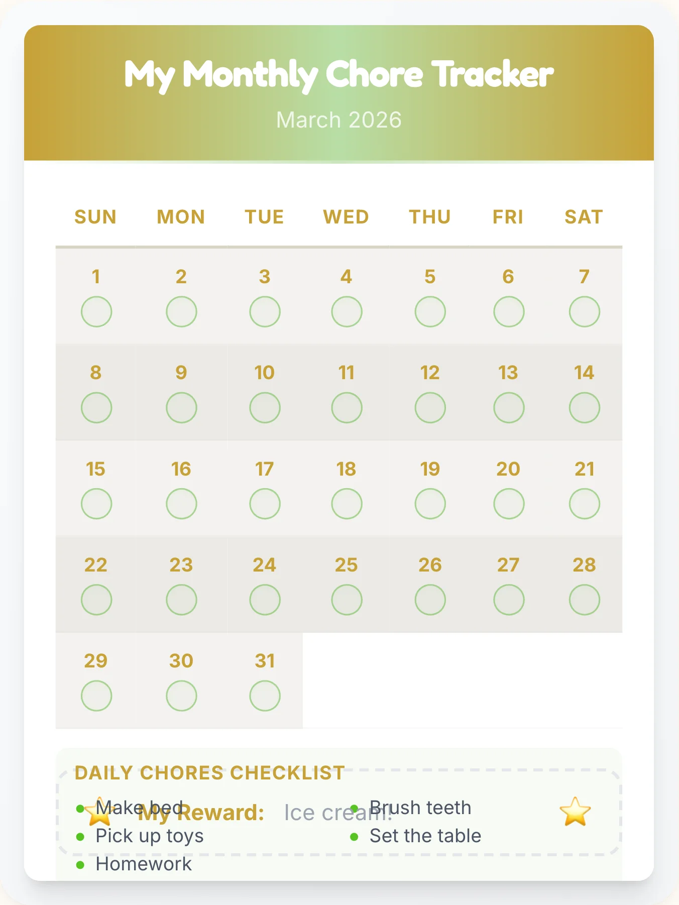 Happy Simplistic Calendar Chart - printable simplistic chore chart