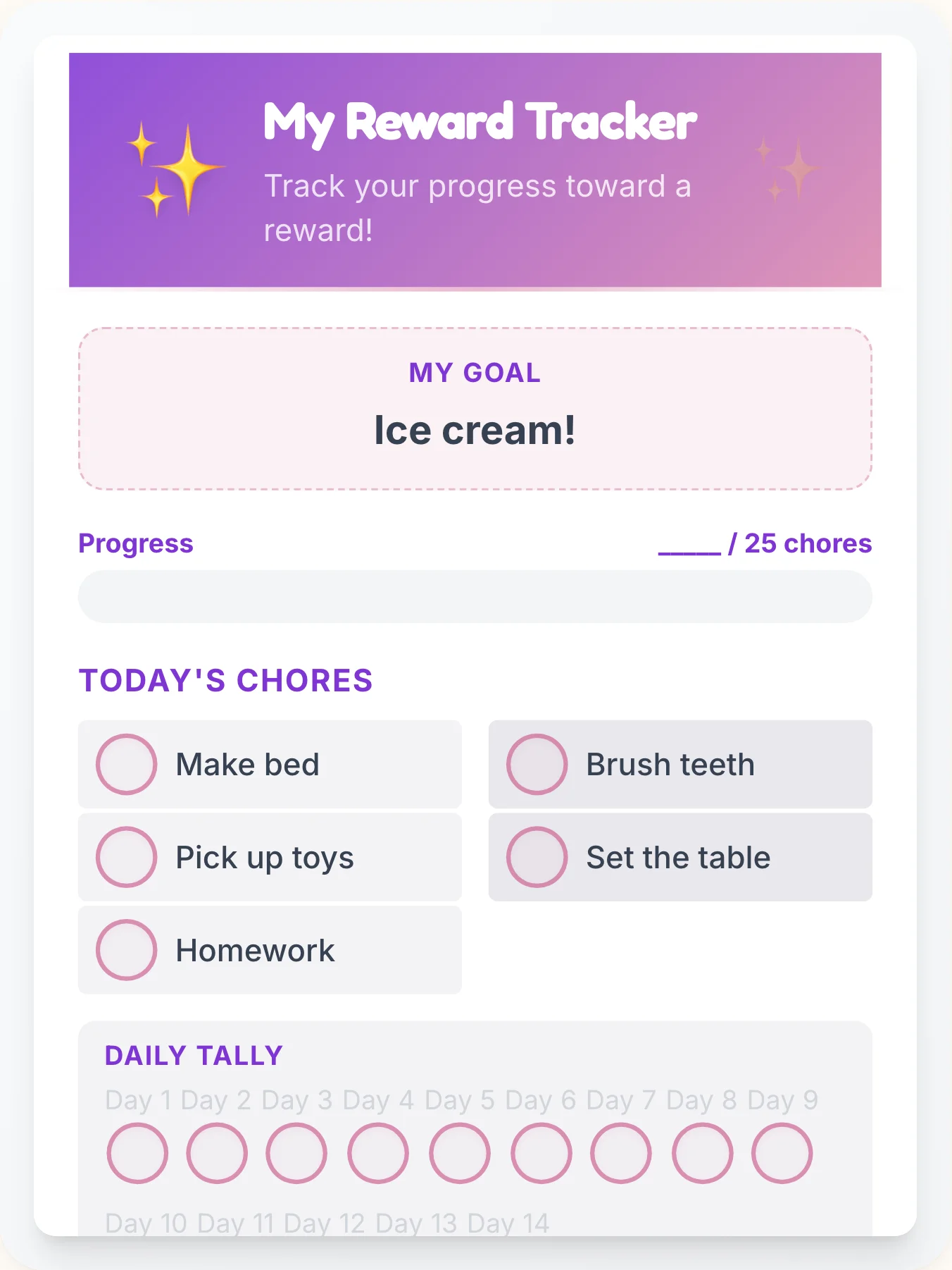 Serene Simplistic Goal Chart - printable simplistic chore chart
