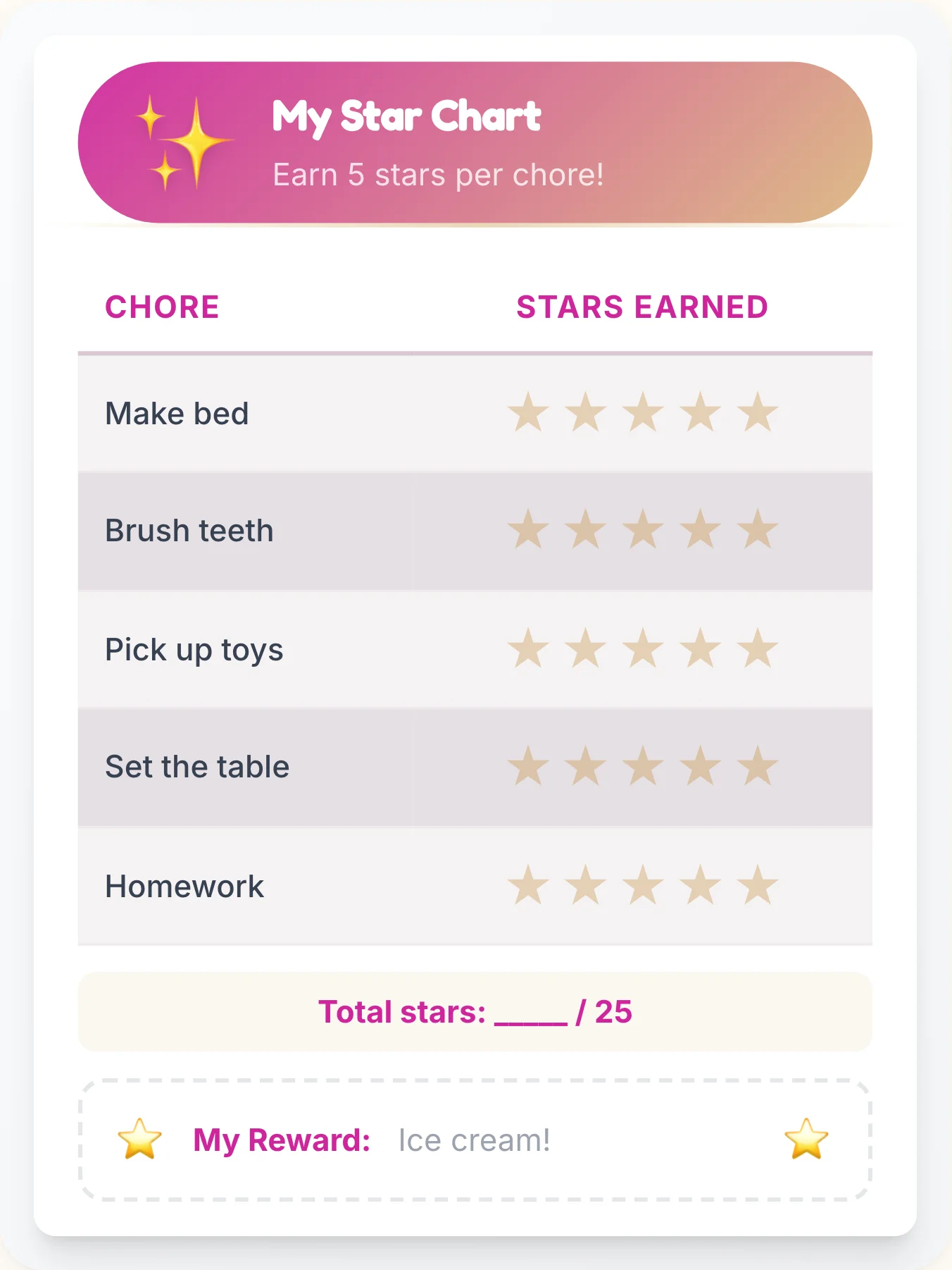 Bold Simplistic Gold Stars - printable simplistic chore chart