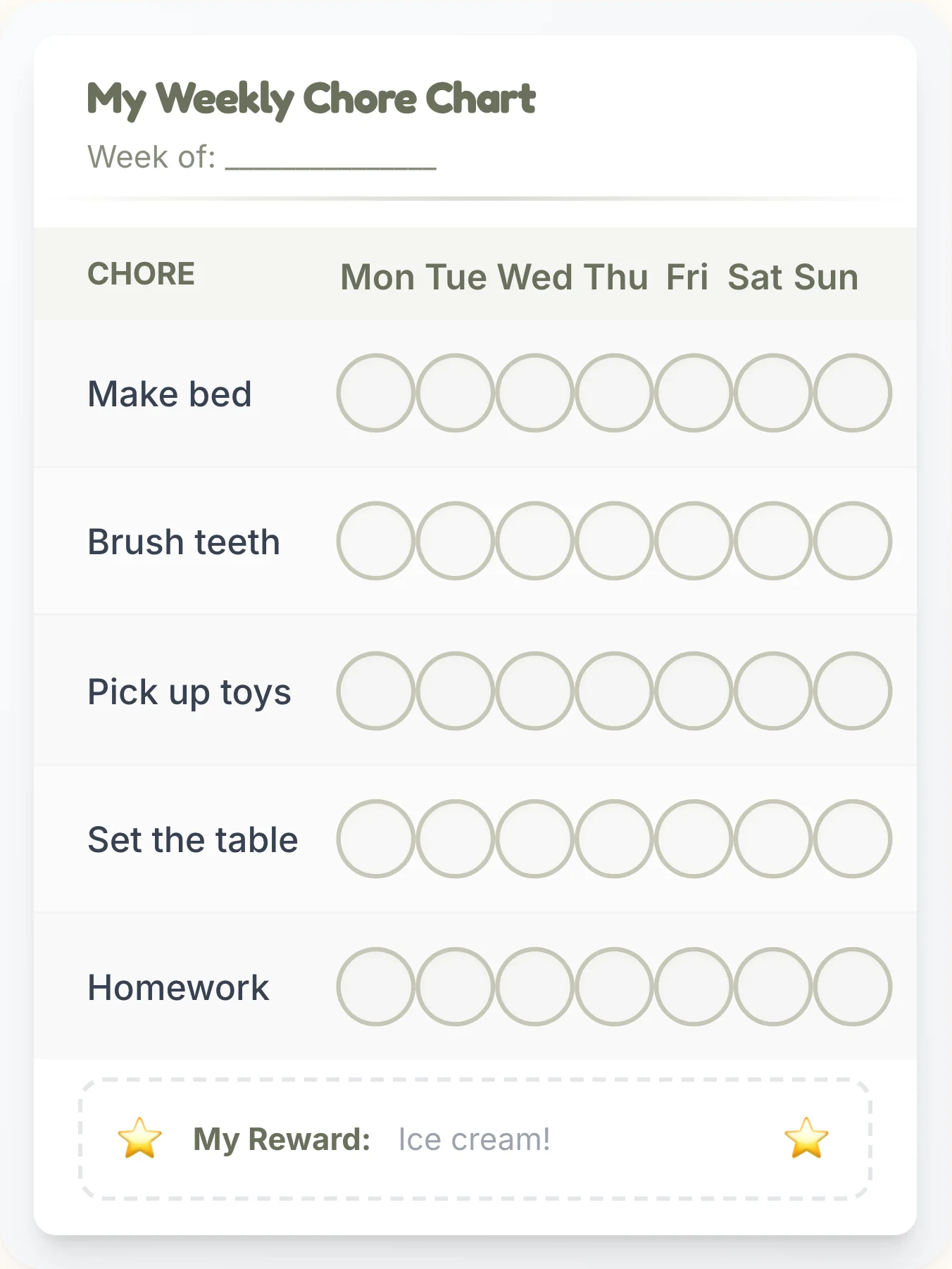 Zen Stone Chore Chart - printable simplistic chore chart