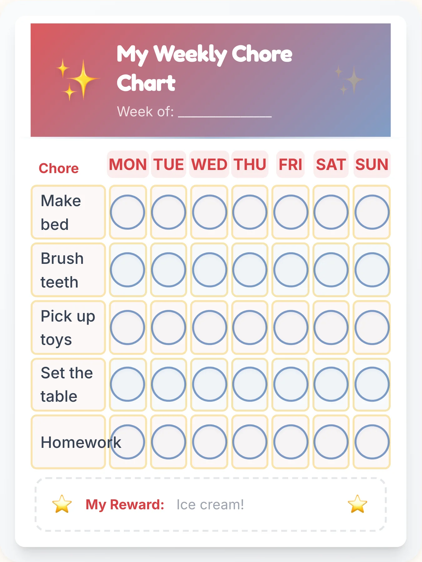Bauhaus Block Chore Chart - printable simplistic chore chart