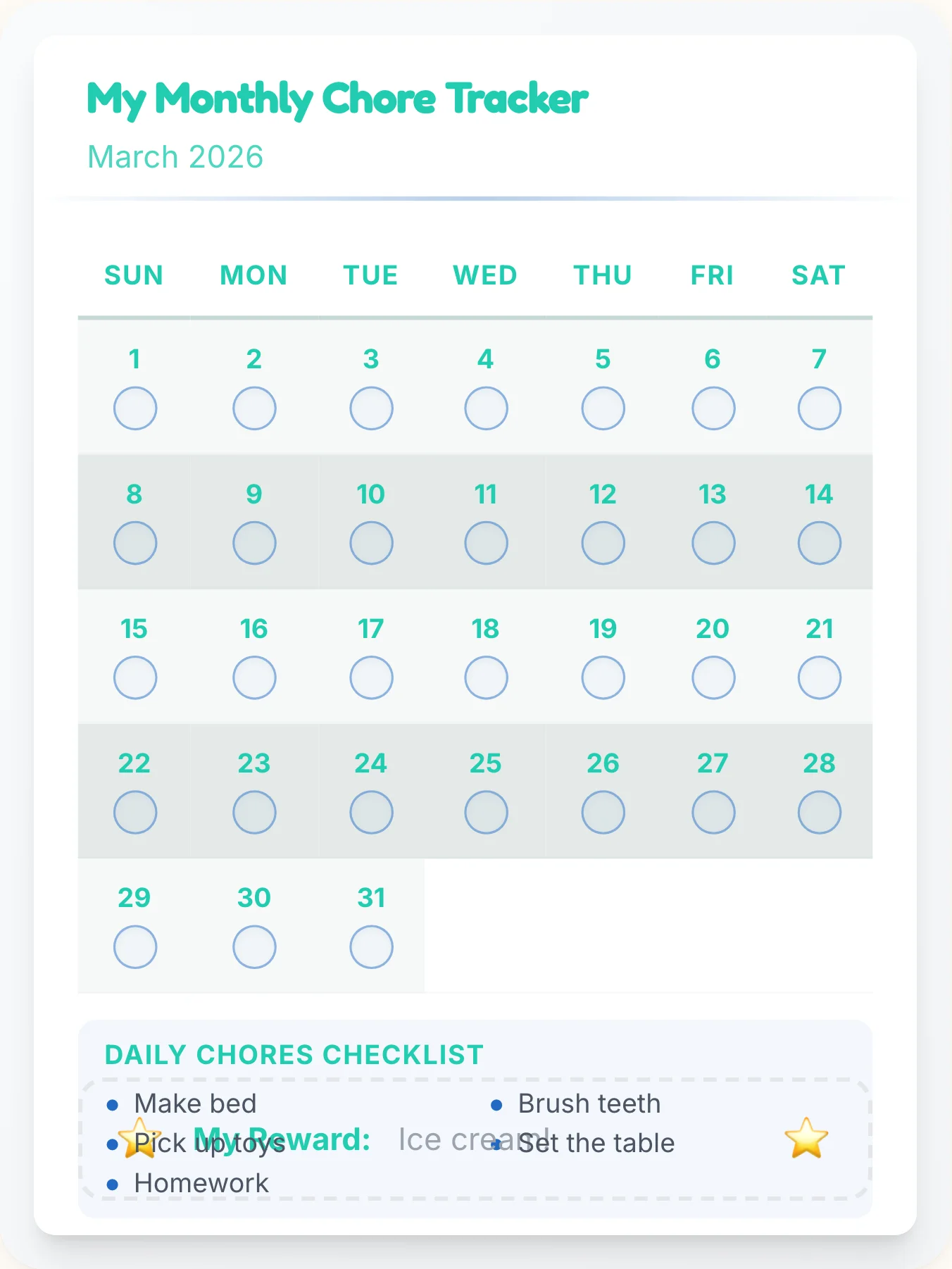 Funky Simplistic Calendar Board - printable simplistic chore chart