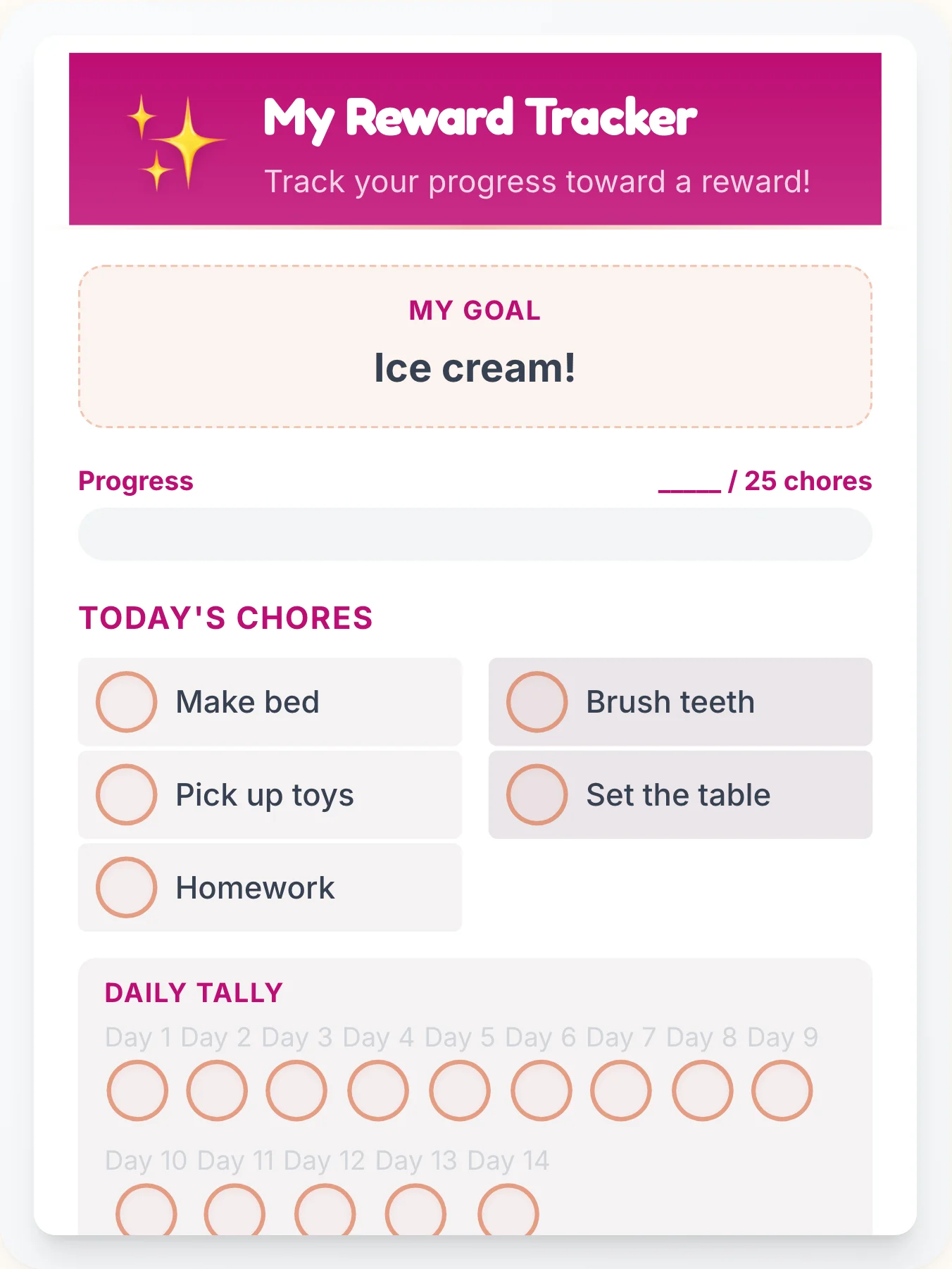 Calm Simplistic Reward Board - printable simplistic chore chart