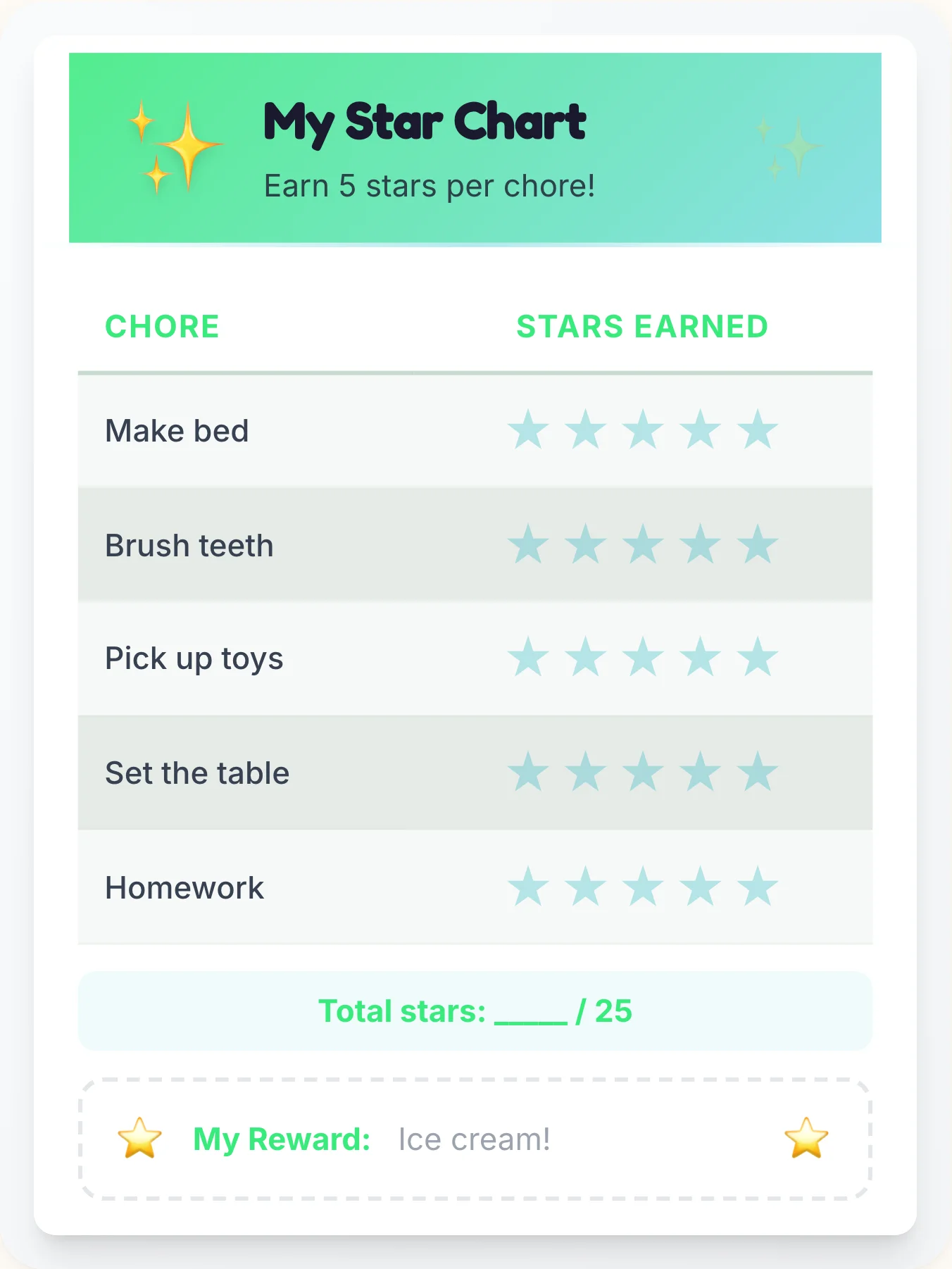 Zen Simplistic Star Board - printable simplistic chore chart