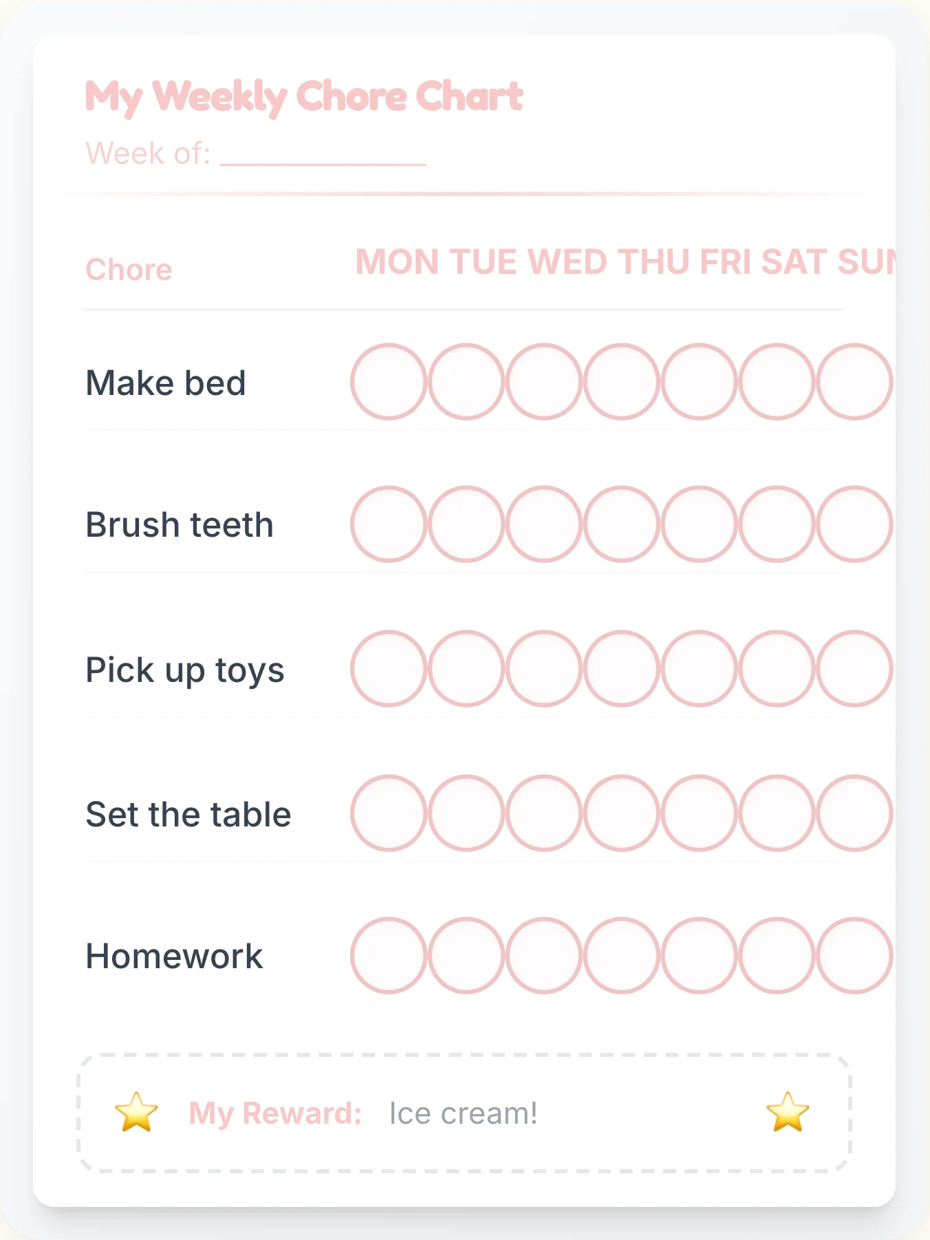Blush Whisper Chore Chart - printable simplistic chore chart