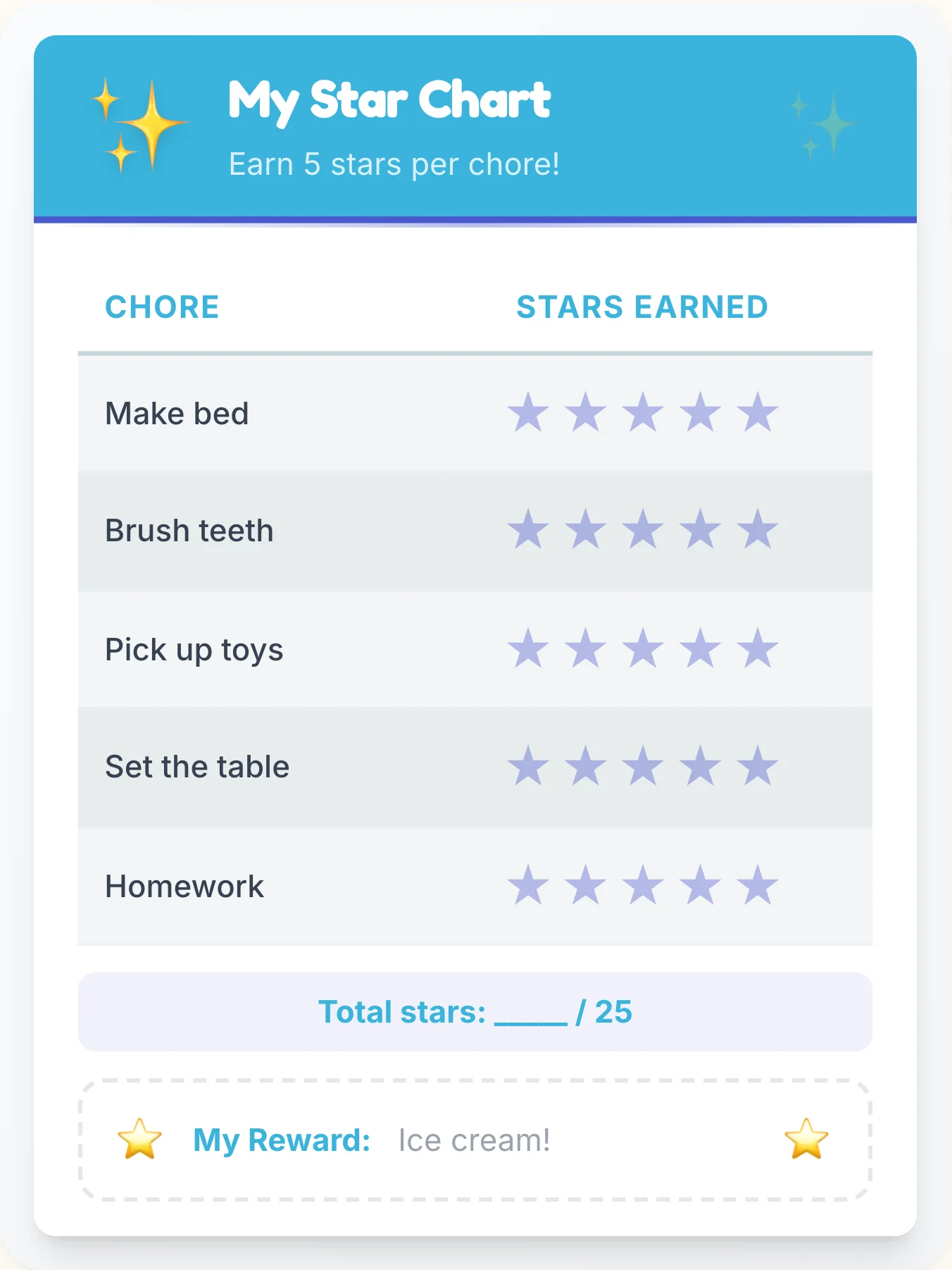 Inspiring Simplistic Star Rewards - printable simplistic chore chart