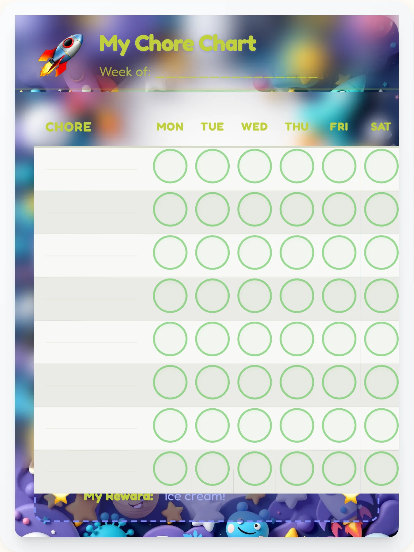 Misty Space Open Template - printable space chore chart