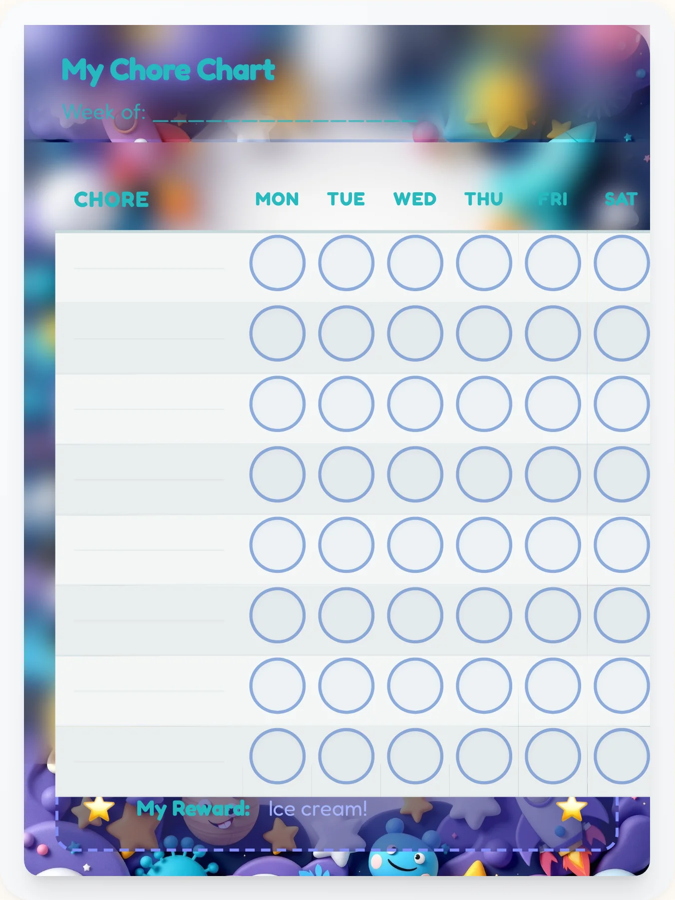 Gentle Space Free Form - printable space chore chart