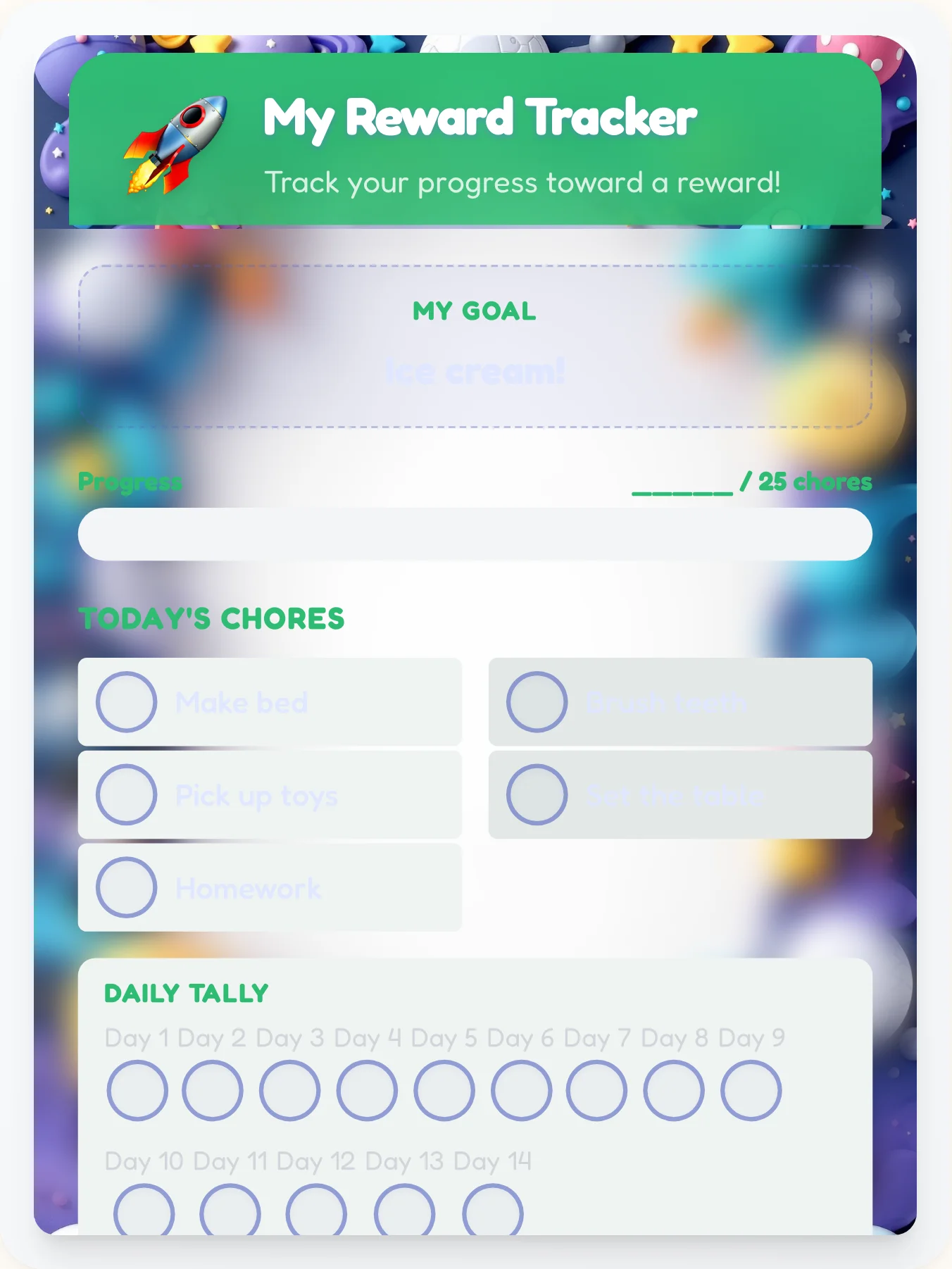 Cheerful Space Prize Chart - printable space chore chart