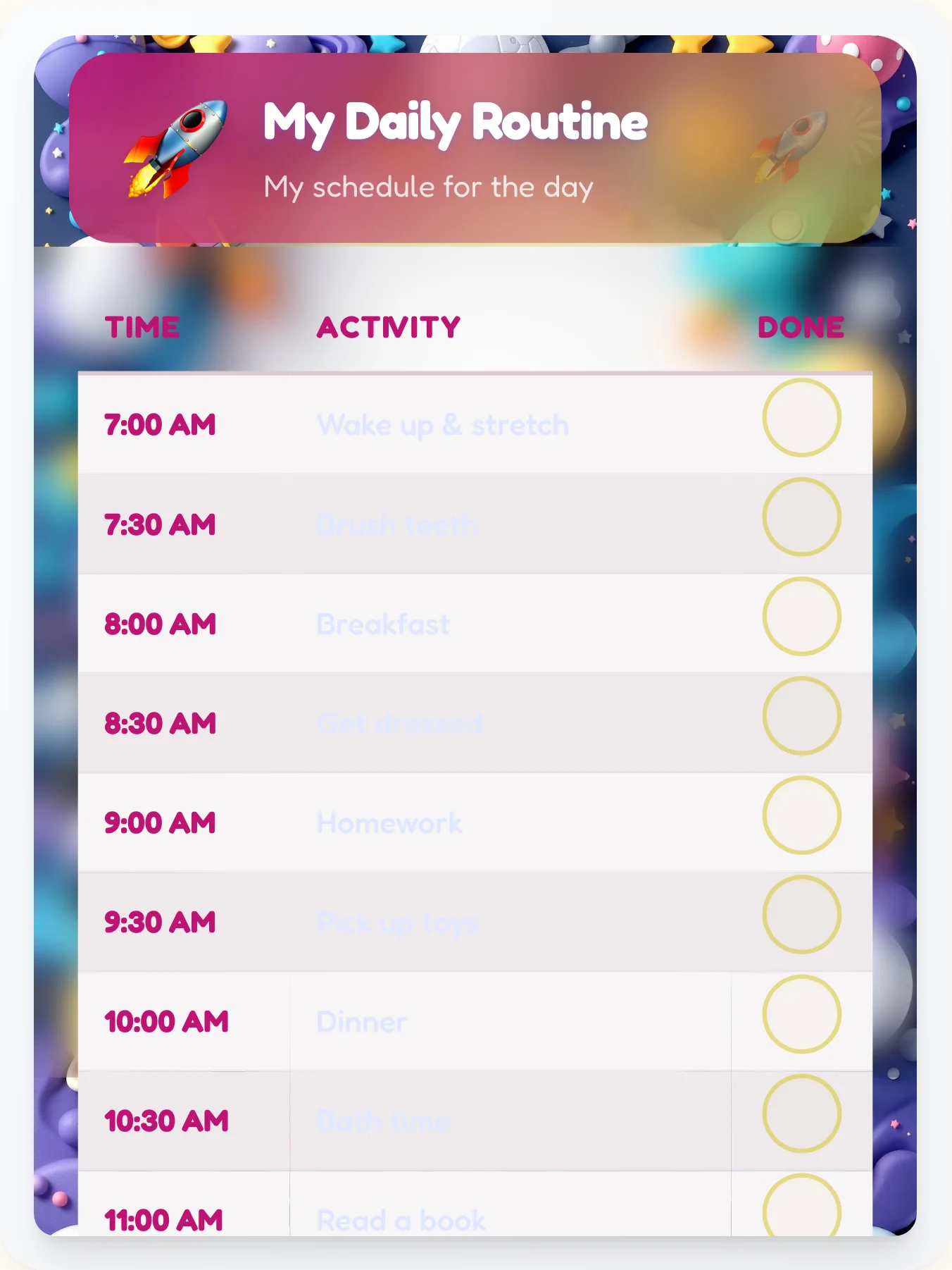 Calm Space Routine Board — Free Printable Routine Schedule Template - printable space chore chart