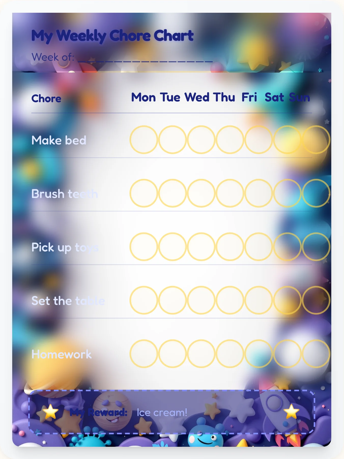 Astronaut's Diary Chore Chart - printable space chore chart