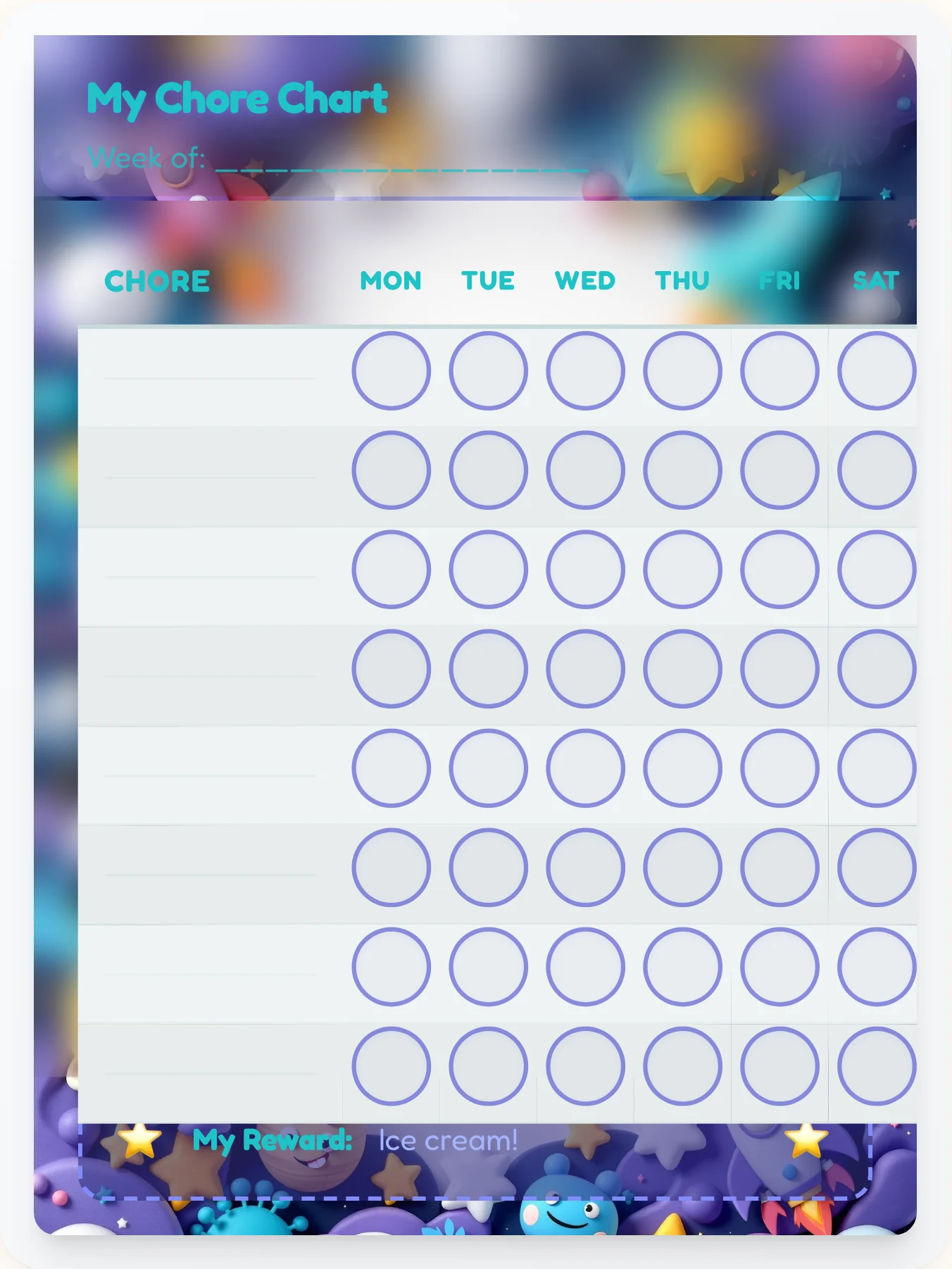 Gentle Space DIY Chart - printable space chore chart