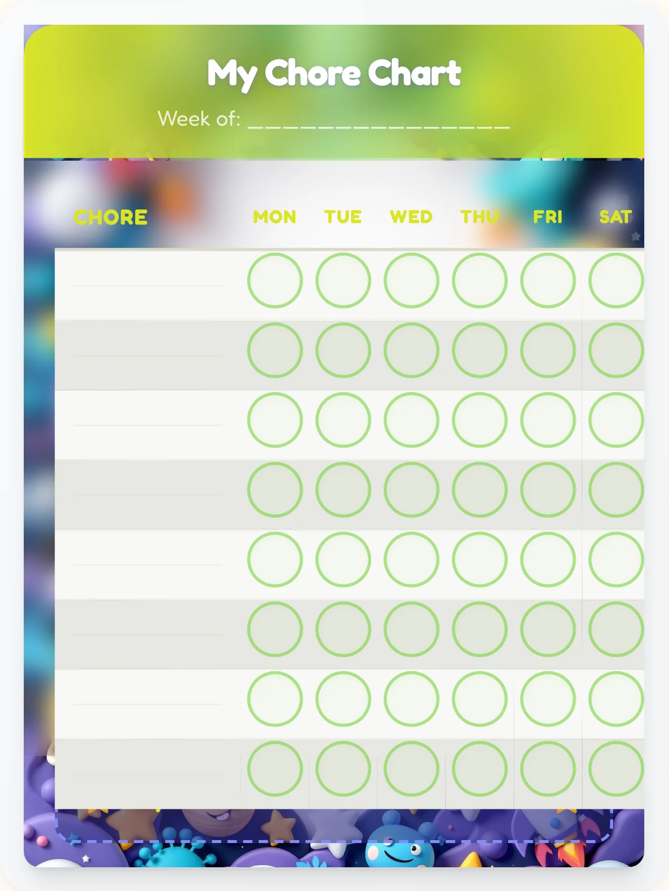 Lively Space Free Form - printable space chore chart