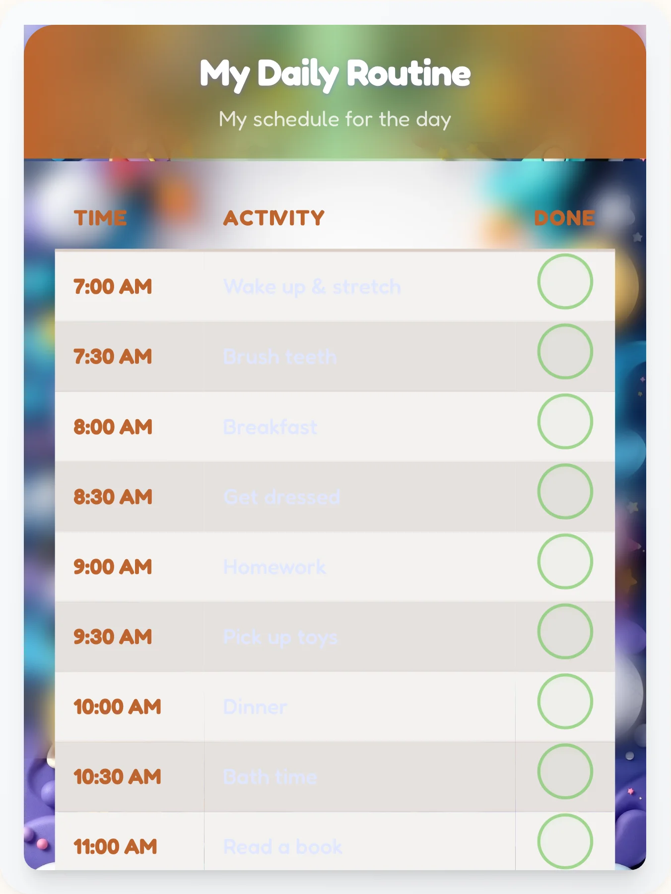 Dreamy Space Daily Routine - printable space chore chart
