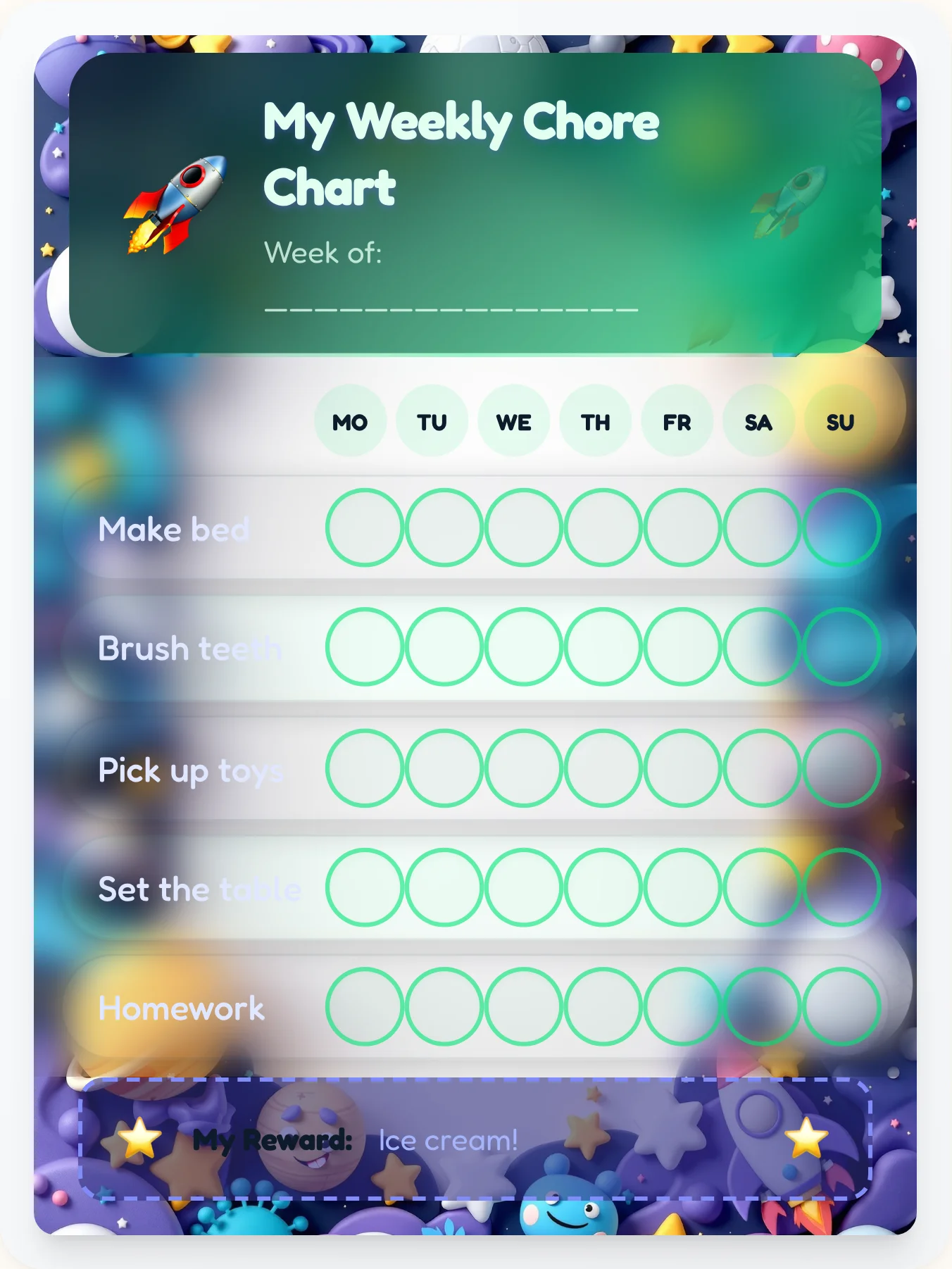 Aurora Borealis Chore Chart - printable space chore chart