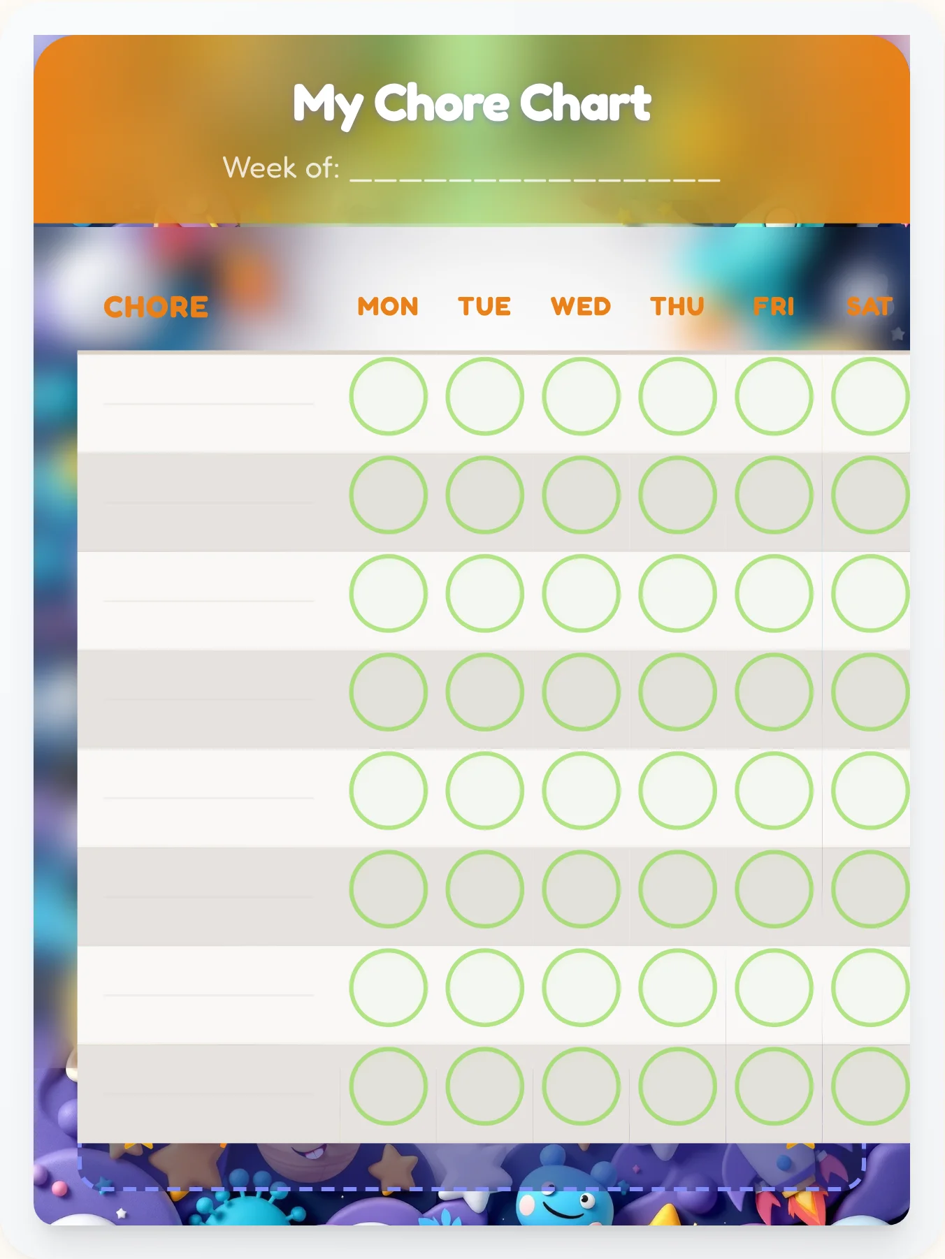 Fresh Space Custom Chart - printable space chore chart
