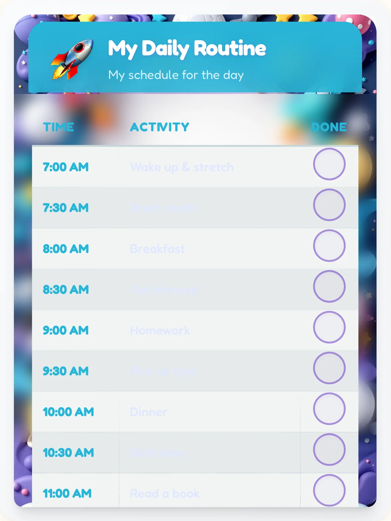 Inspiring Space Time Planner - printable space chore chart
