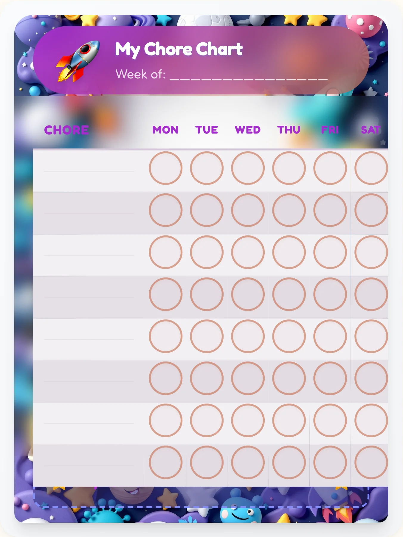 Urban Space Open Template - printable space chore chart