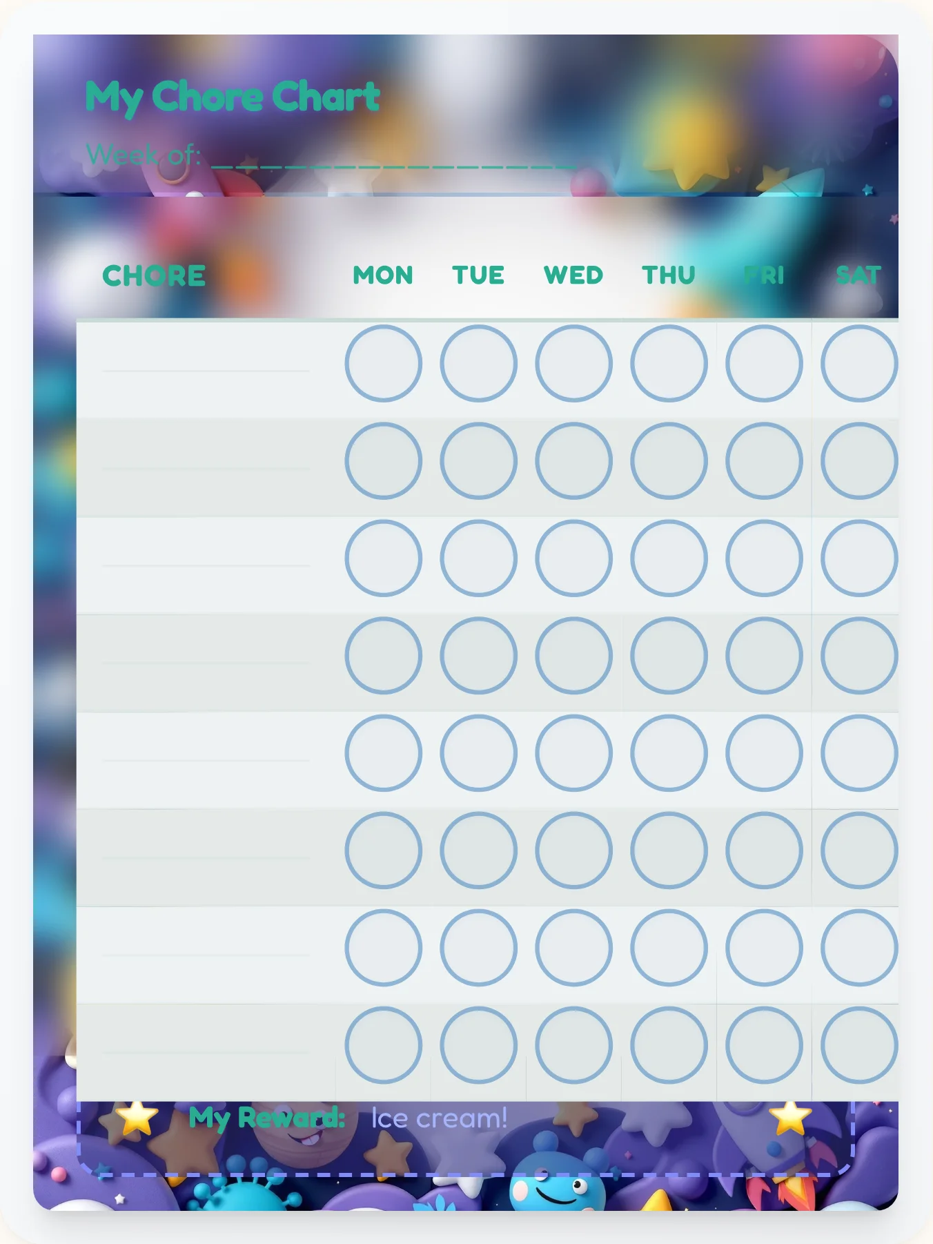 Funky Space Open Template - printable space chore chart