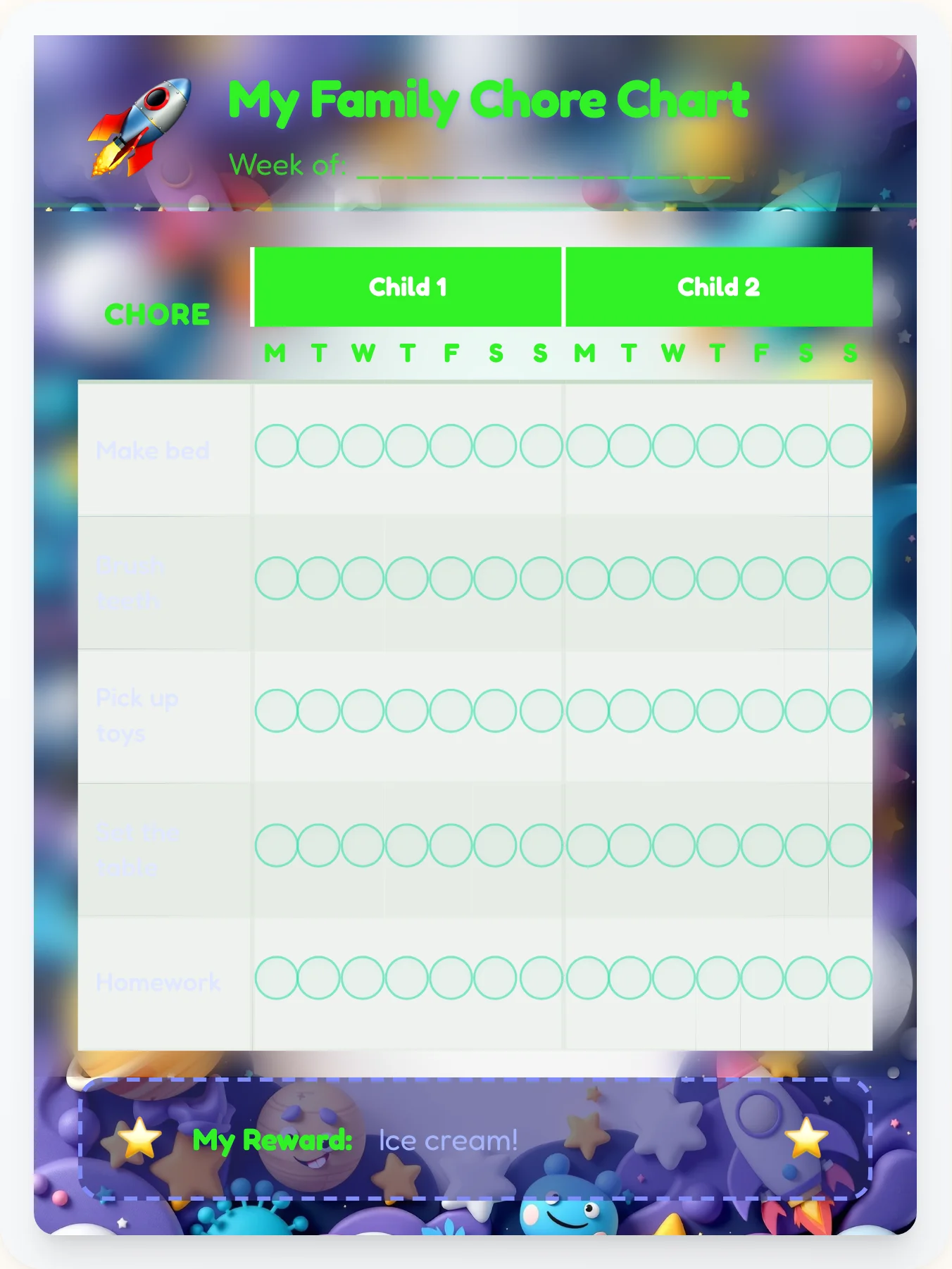 Tender Space Sibling Board - printable space chore chart