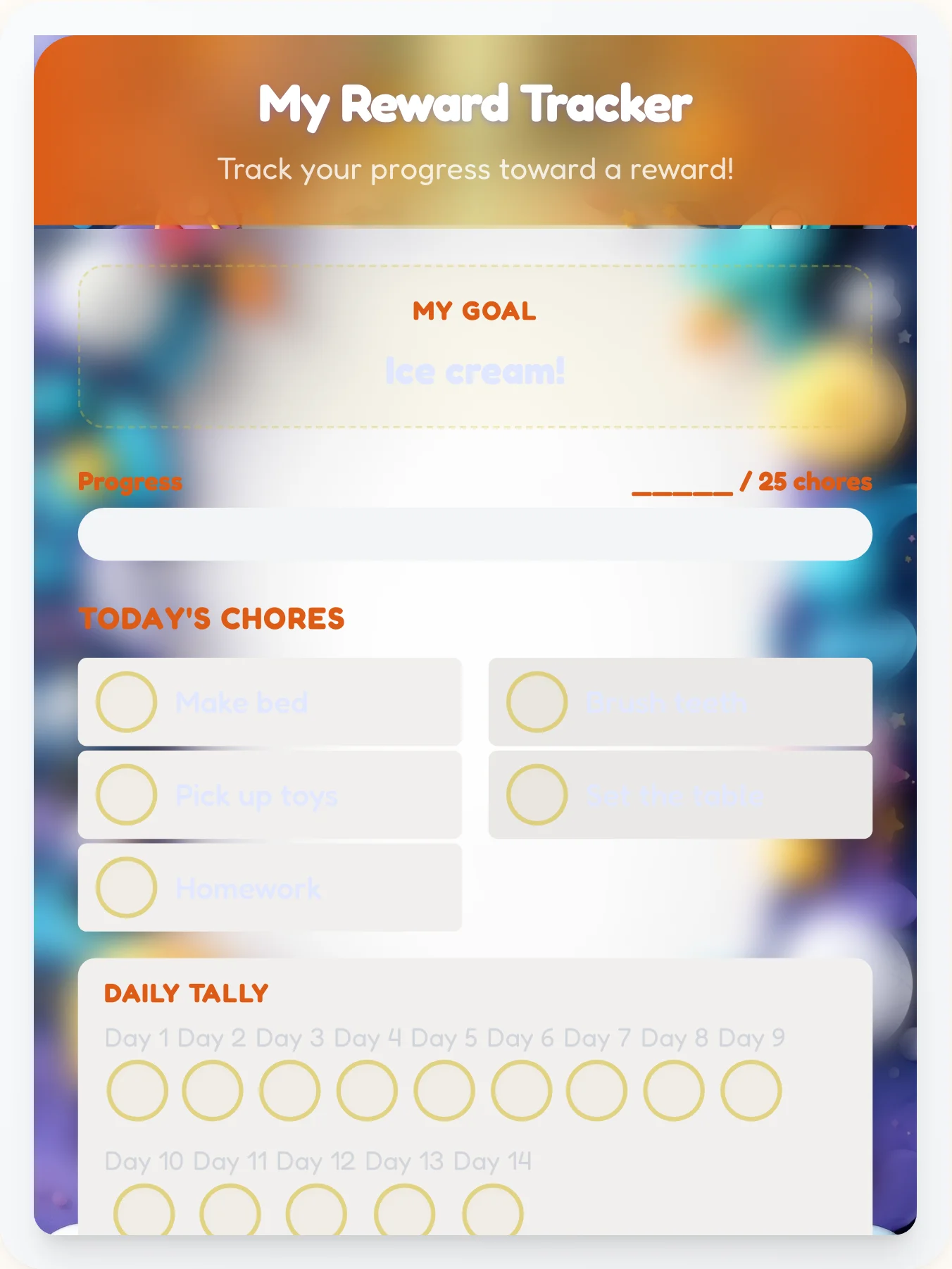 Dreamy Space Prize Chart - printable space chore chart